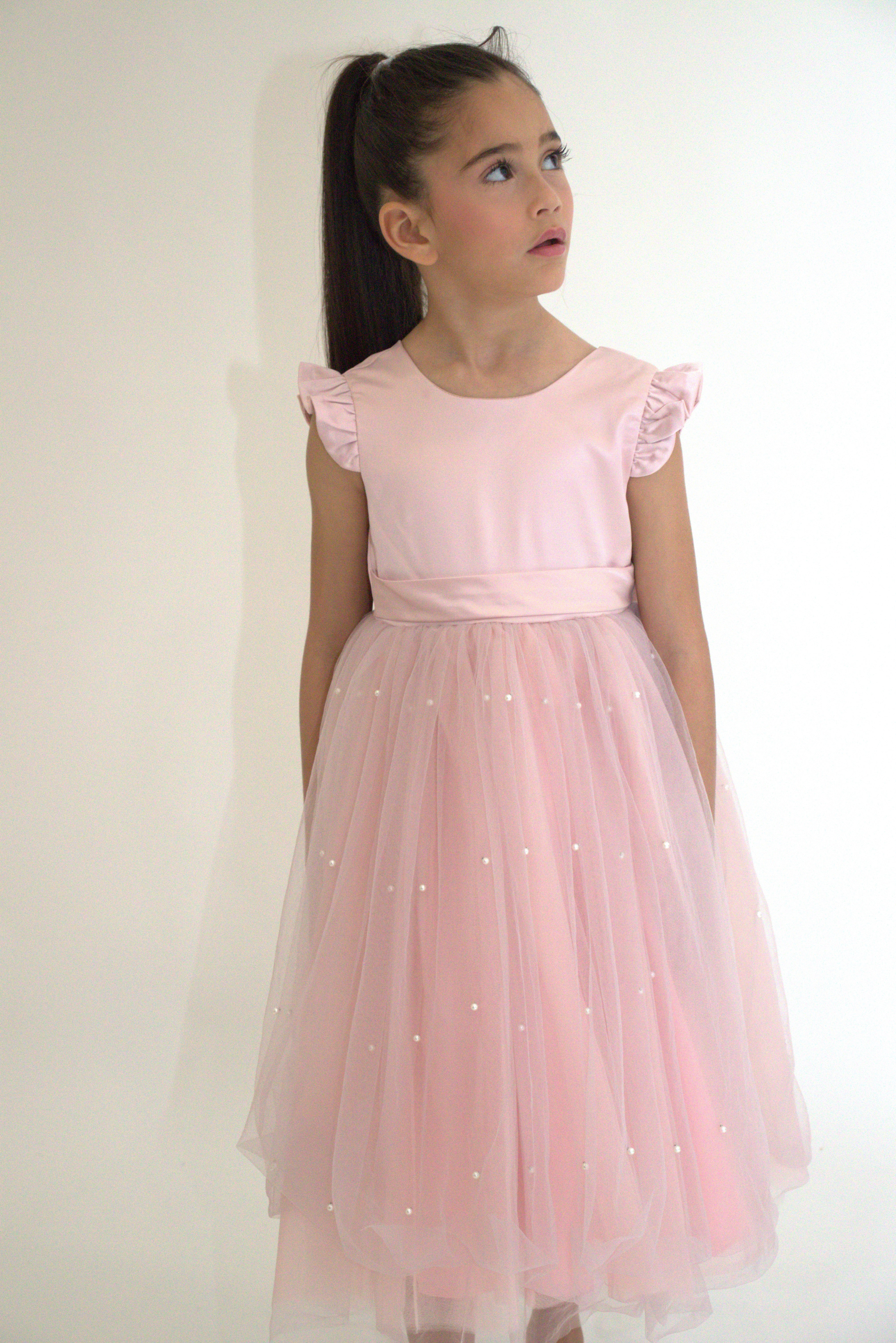 Robe de cérémonie ALICE - Rose - Taille: 150 cm (9/10 ans) détail — Yuko B.
