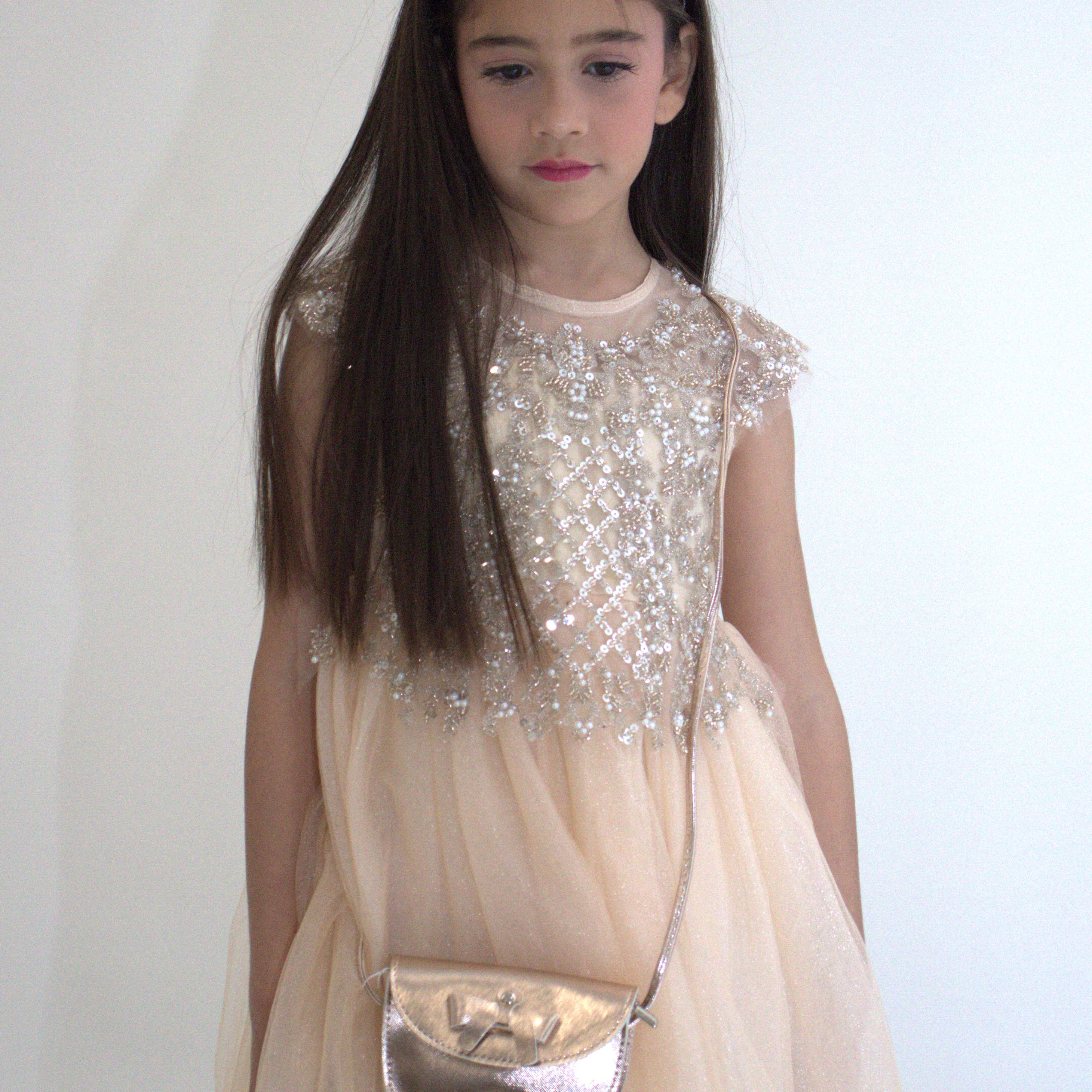 Robe de cérémonie ANABELLA - Pêche -Taille: 130 cm (4/5 ans) — accessoire enfant Yuko B.