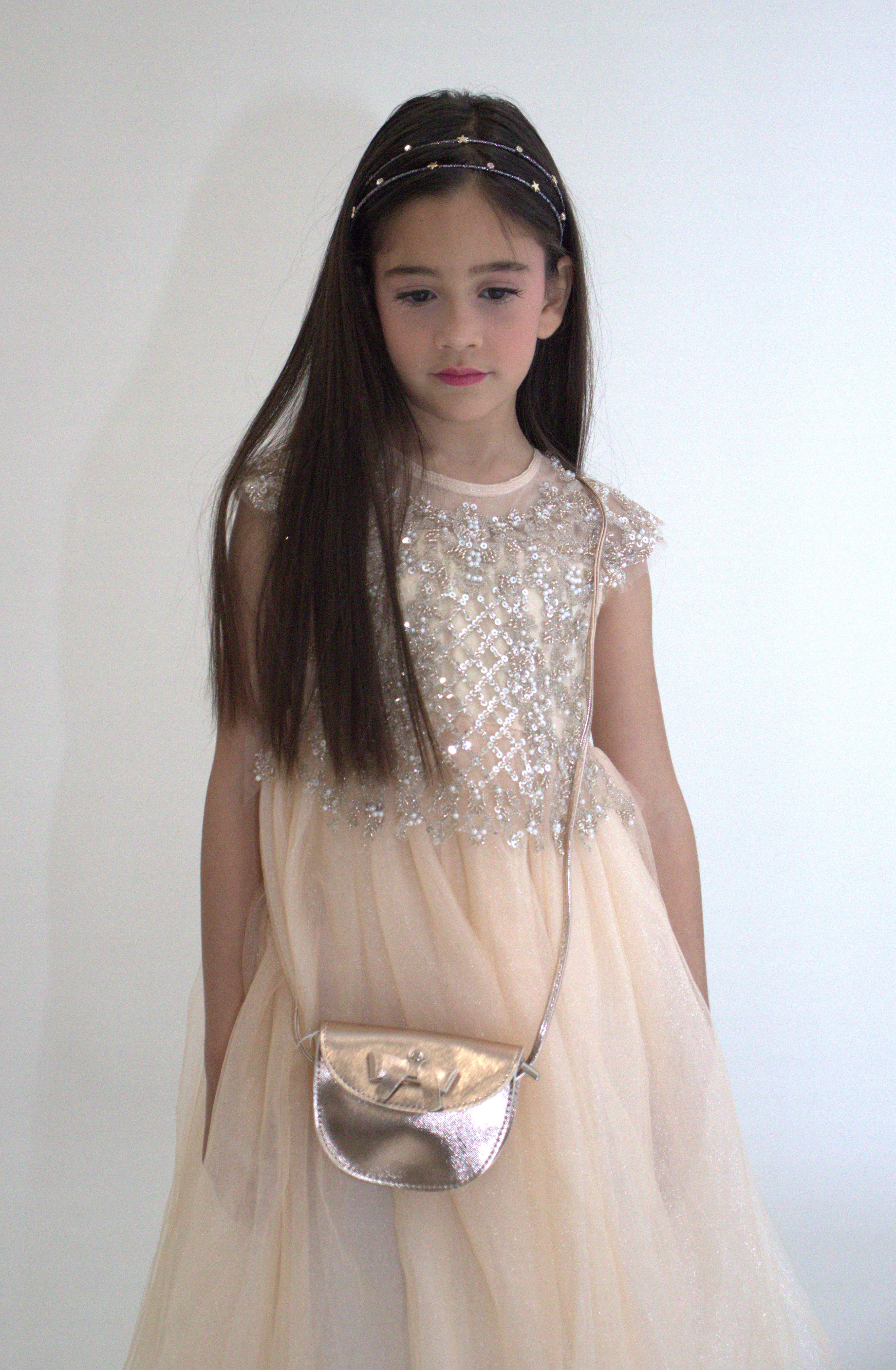 Robe de cérémonie ANABELLA - Pêche -Taille: 130 cm (4/5 ans) — accessoire enfant Yuko B.