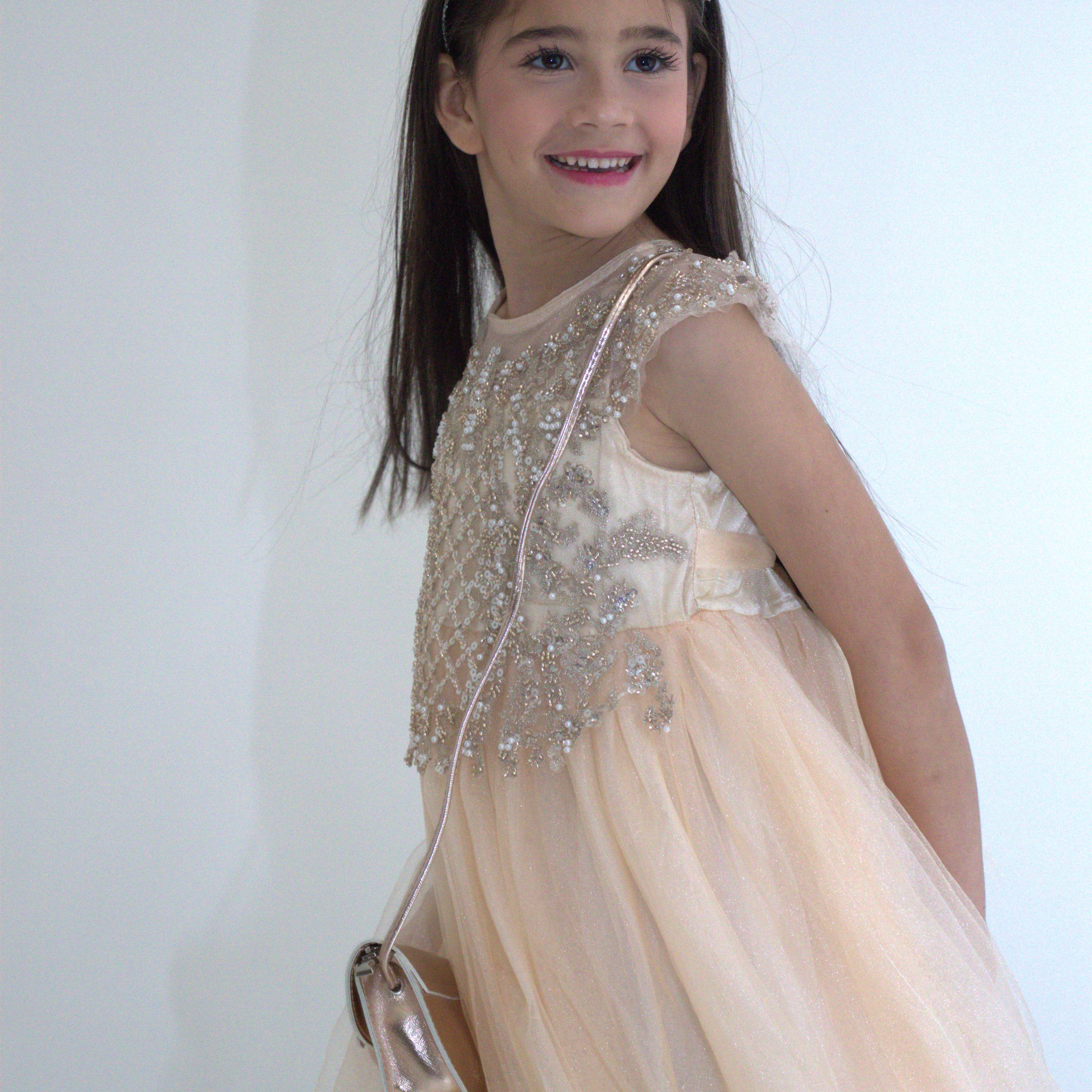 Robe de cérémonie ANABELLA - Pêche -Taille: 130 cm (4/5 ans) — accessoire enfant Yuko B.