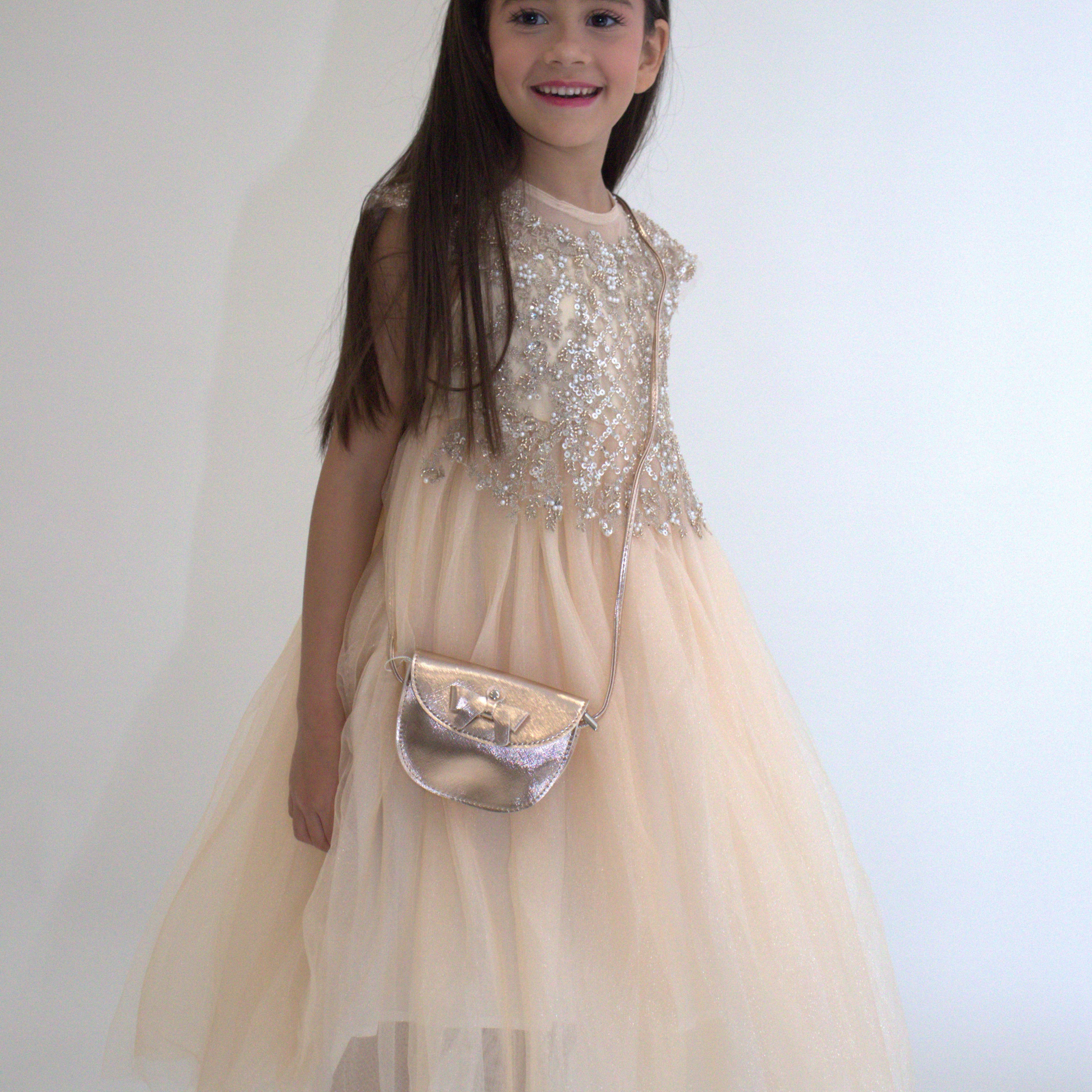 Robe de cérémonie ANABELLA - Pêche -Taille: 130 cm (4/5 ans) — accessoire enfant Yuko B.