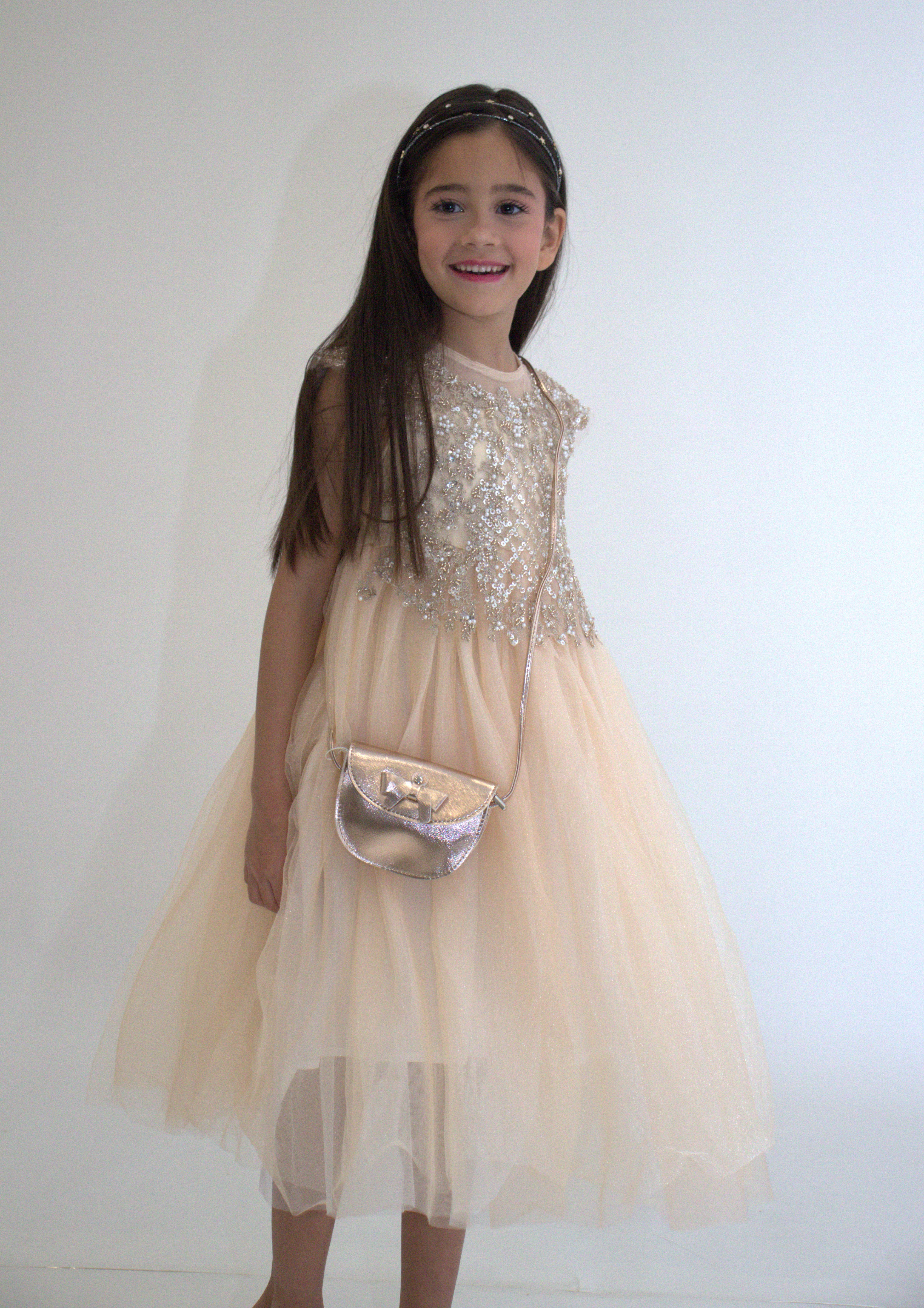 Robe de cérémonie ANABELLA - Pêche -Taille: 130 cm (4/5 ans) — accessoire enfant Yuko B.