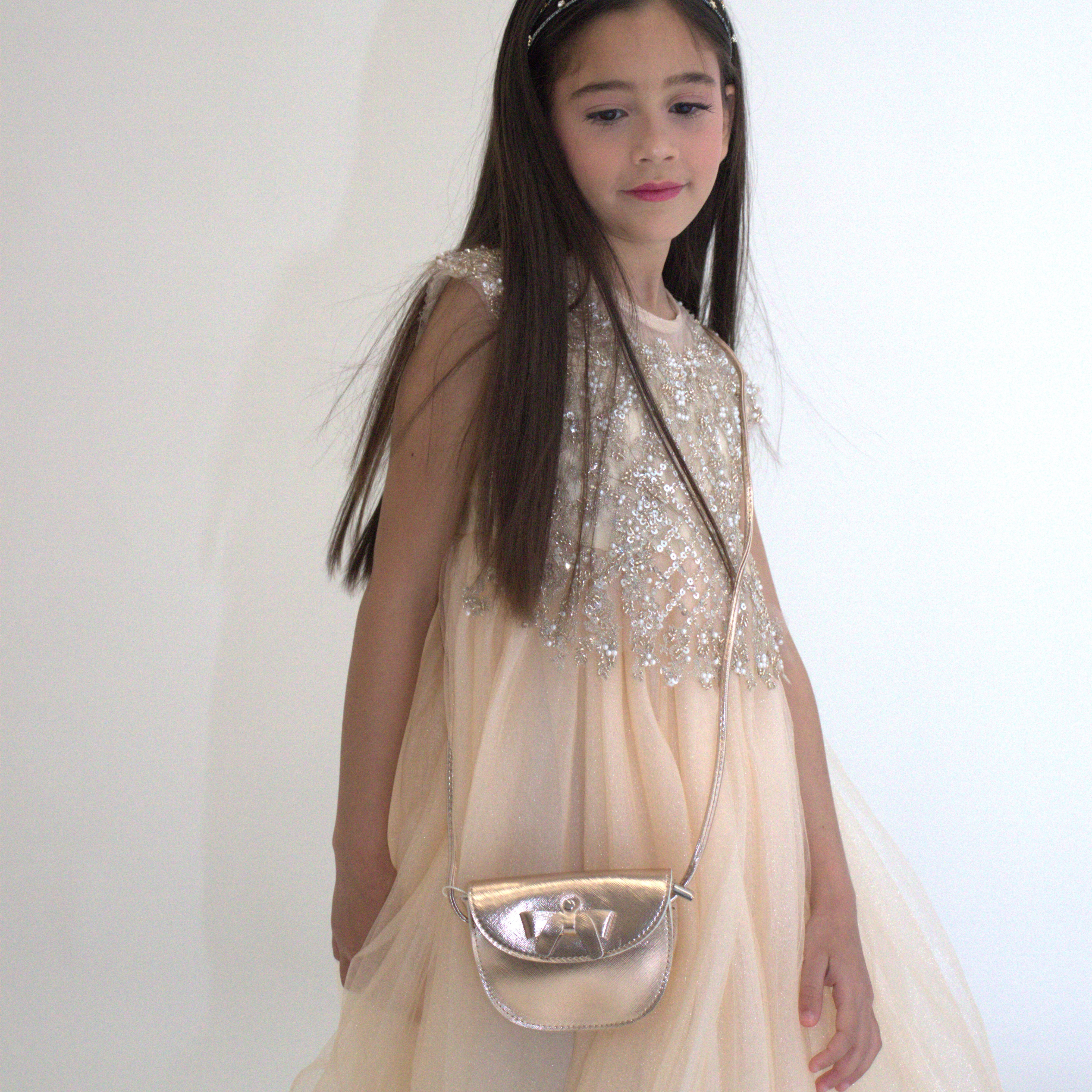 Robe de cérémonie ANABELLA - Pêche -Taille: 130 cm (4/5 ans) — accessoire enfant Yuko B.