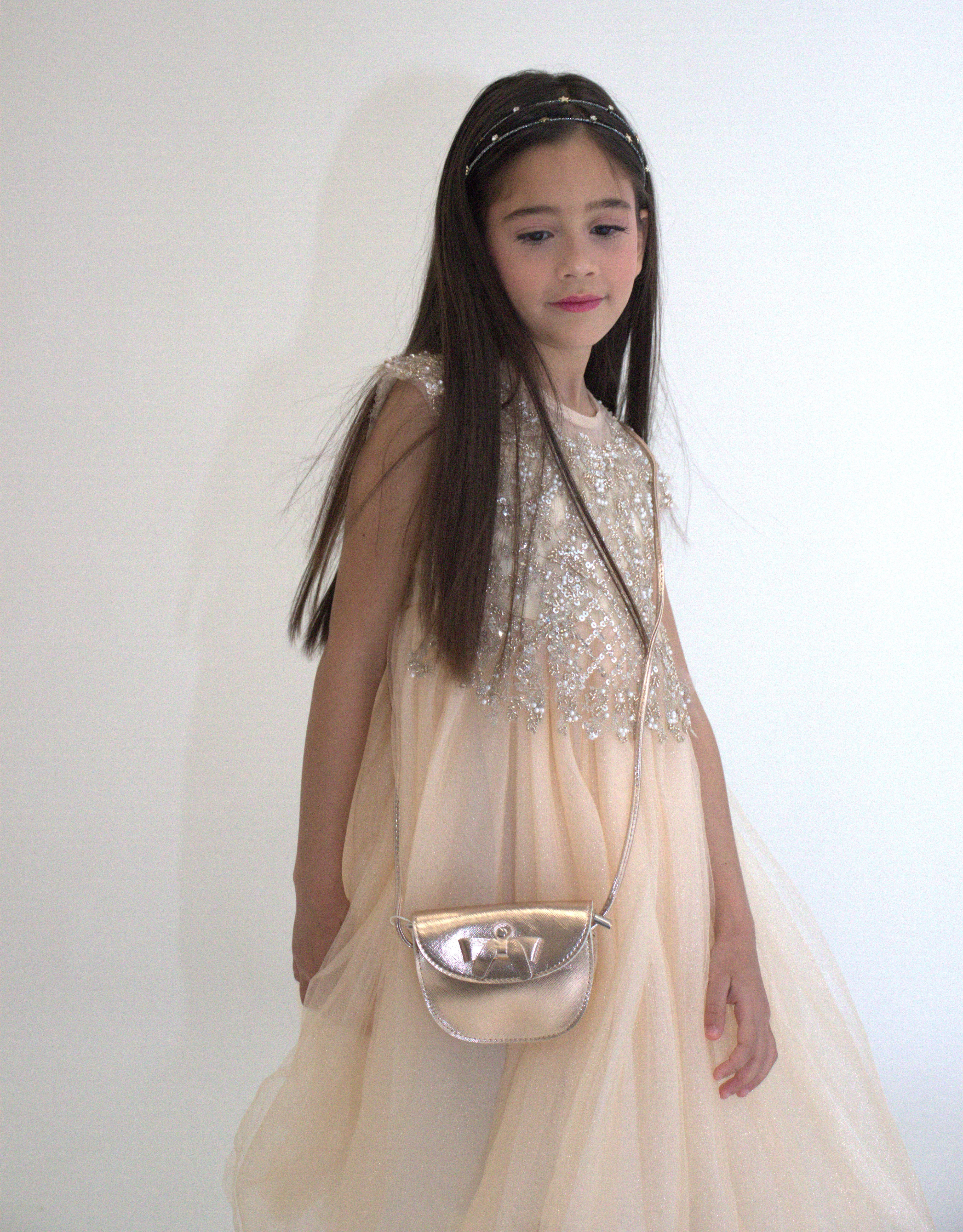 Robe de cérémonie ANABELLA - Pêche -Taille: 130 cm (4/5 ans) — accessoire enfant Yuko B.