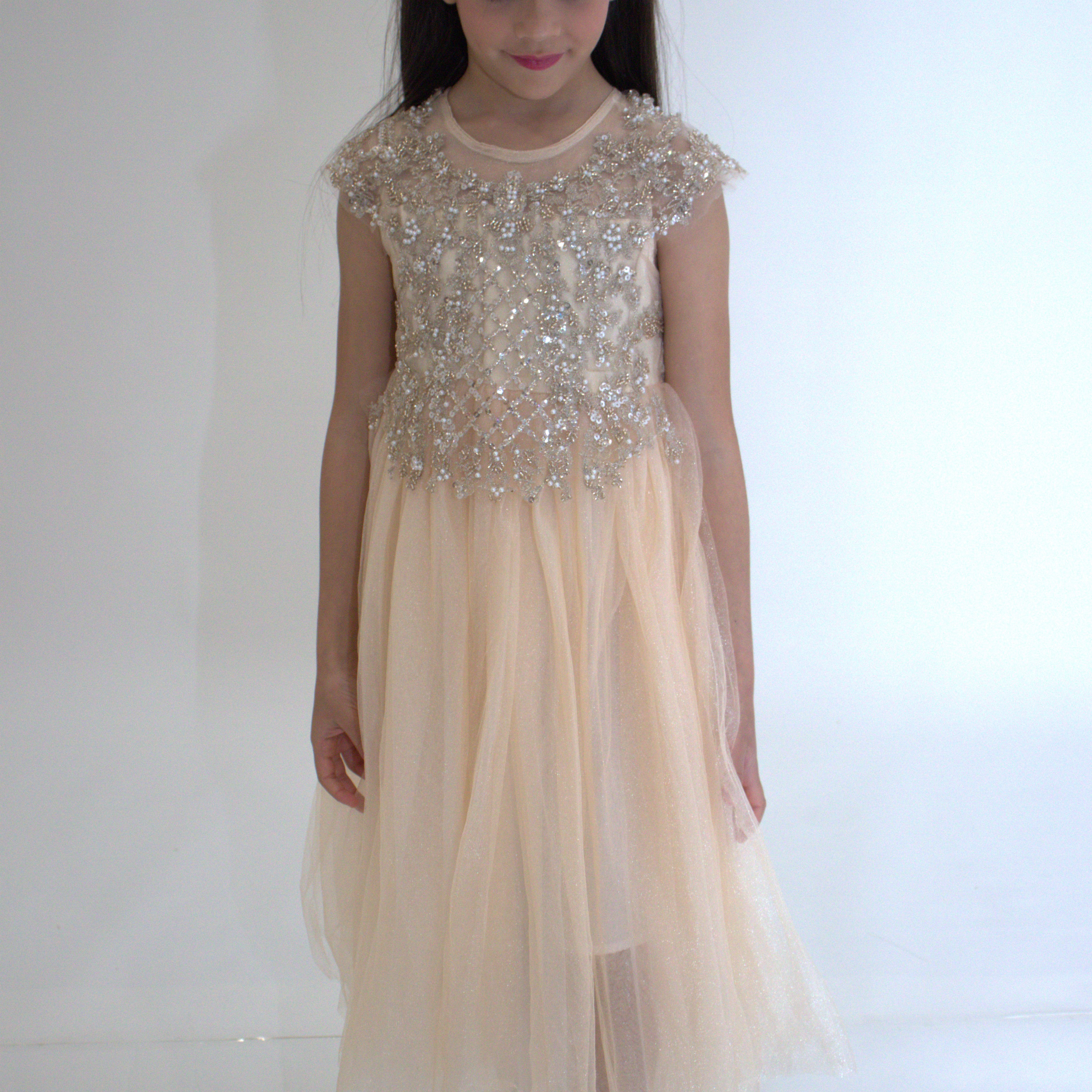 Robe de cérémonie ANABELLA - Pêche -Taille: 130 cm (4/5 ans) — accessoire enfant Yuko B.