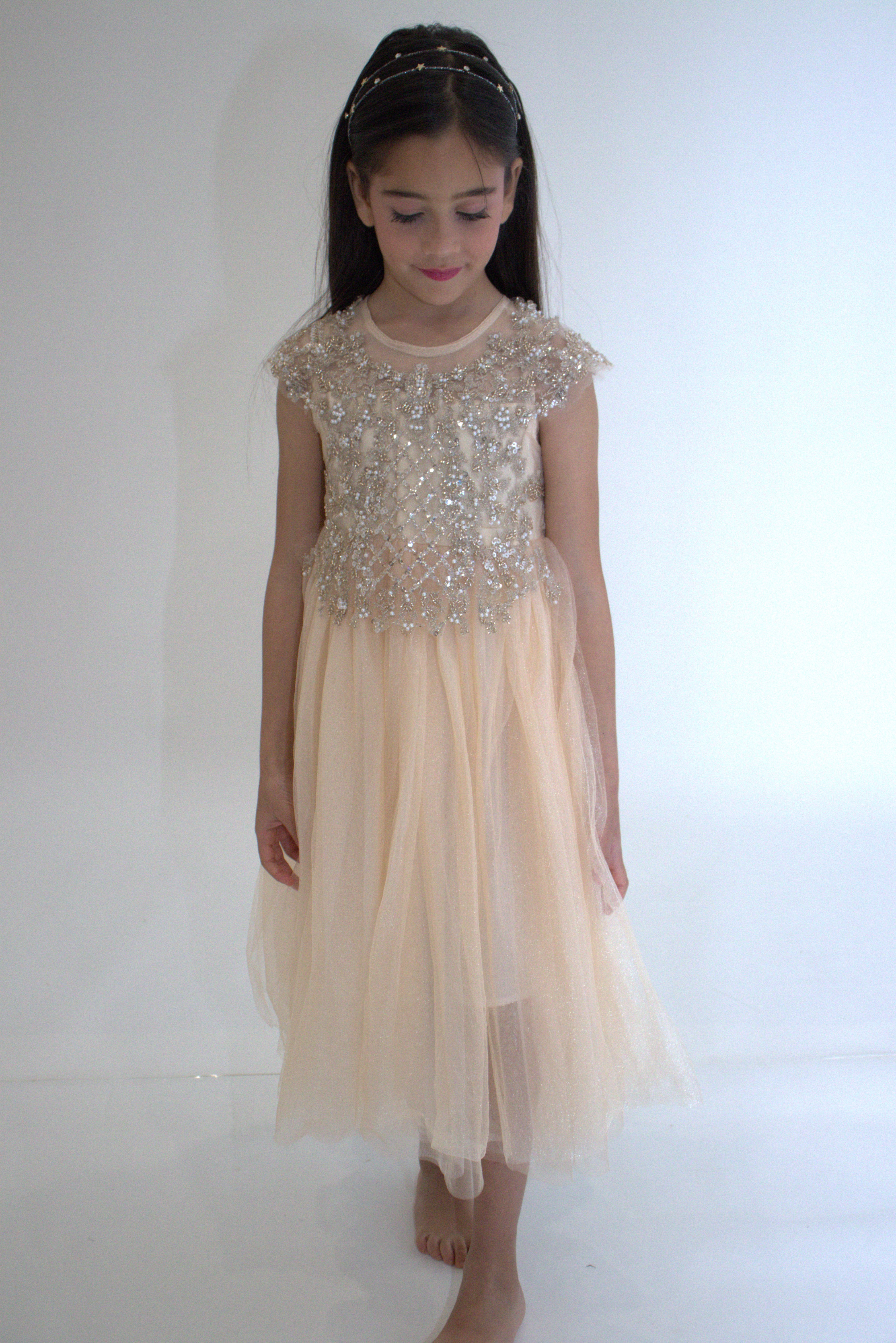 Robe de cérémonie ANABELLA - Pêche -Taille: 130 cm (4/5 ans) — accessoire enfant Yuko B.