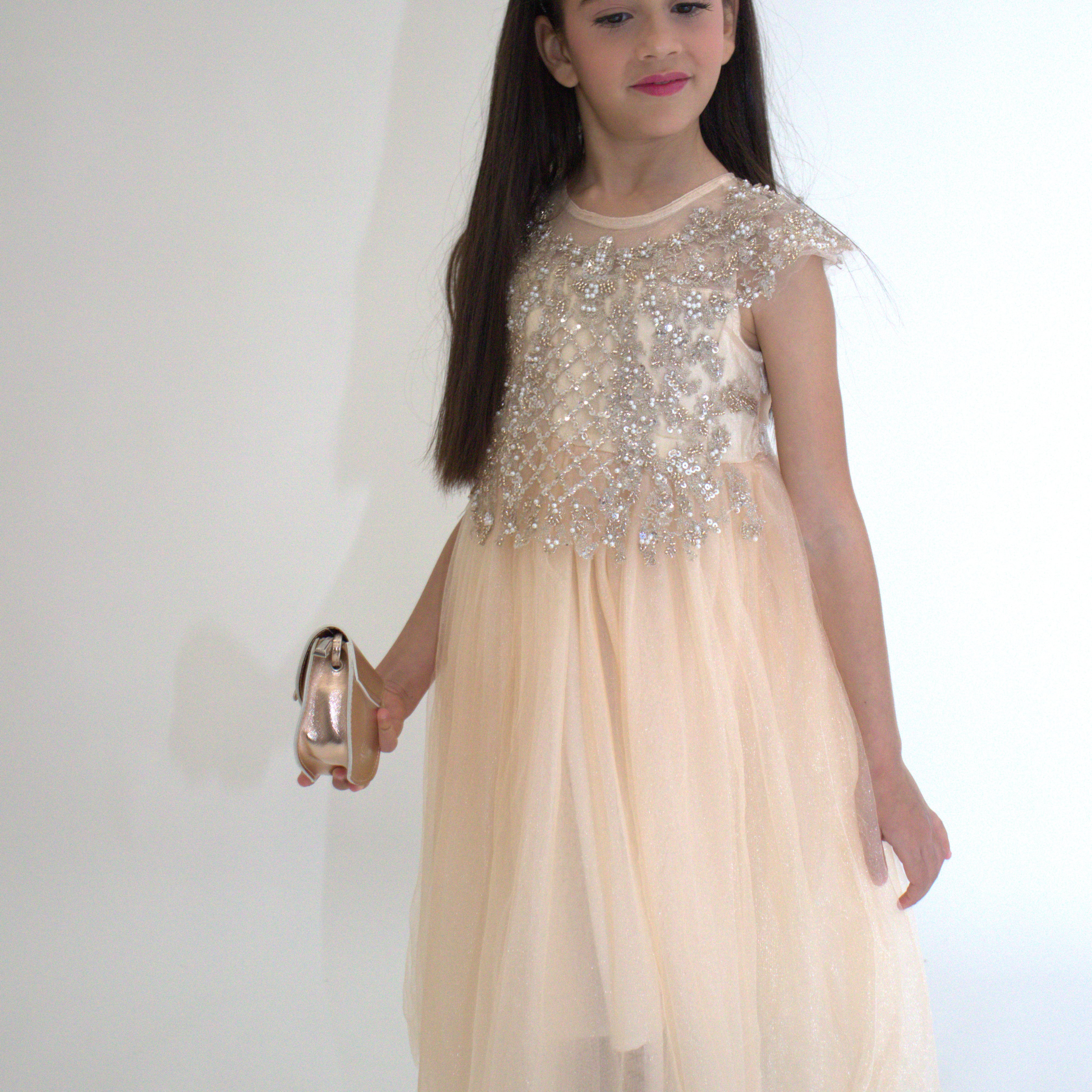 Robe de cérémonie ANABELLA - Pêche -Taille: 120 cm (4/5 ans) ouvert — Yuko B.