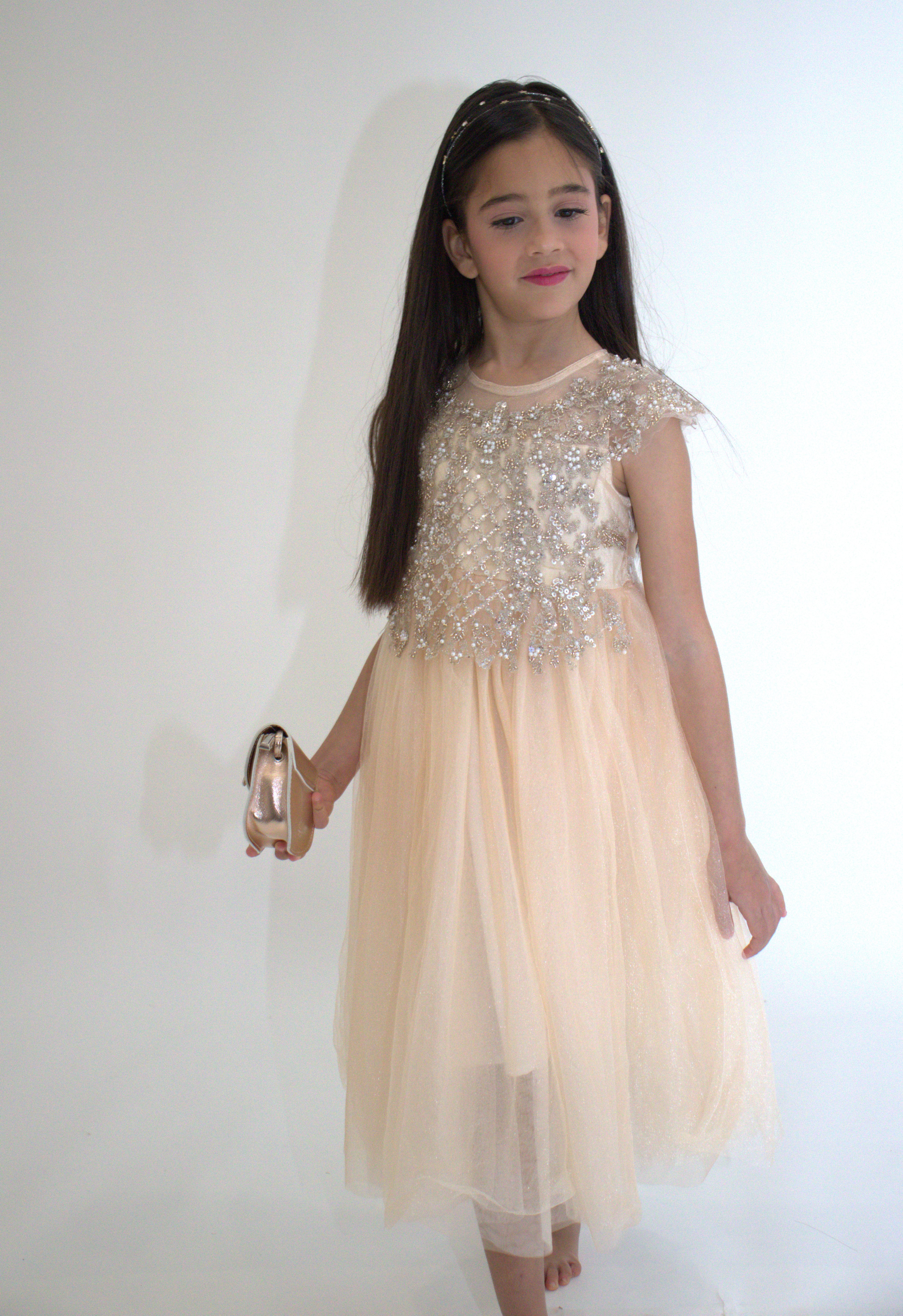Robe de cérémonie ANABELLA - Pêche -Taille: 120 cm (4/5 ans) ouvert — Yuko B.