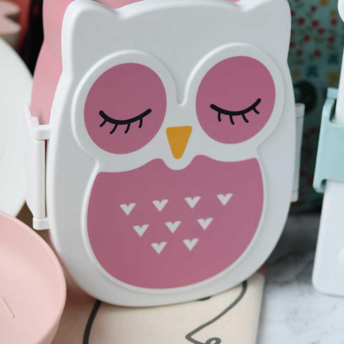 Boite à gouter - Lunchbox hemetique & sans BPA - Chouette Rose - Yuko B.
