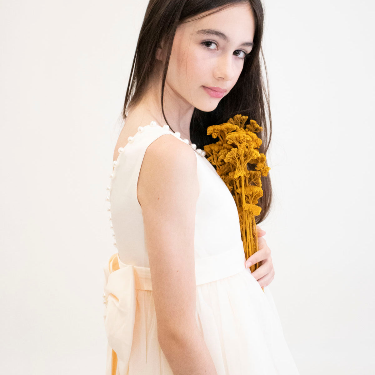 Robe de cérémonie CARMELINE - Beige - Taille: 120 cm (4/5 ans) zoom matière — Yuko B.