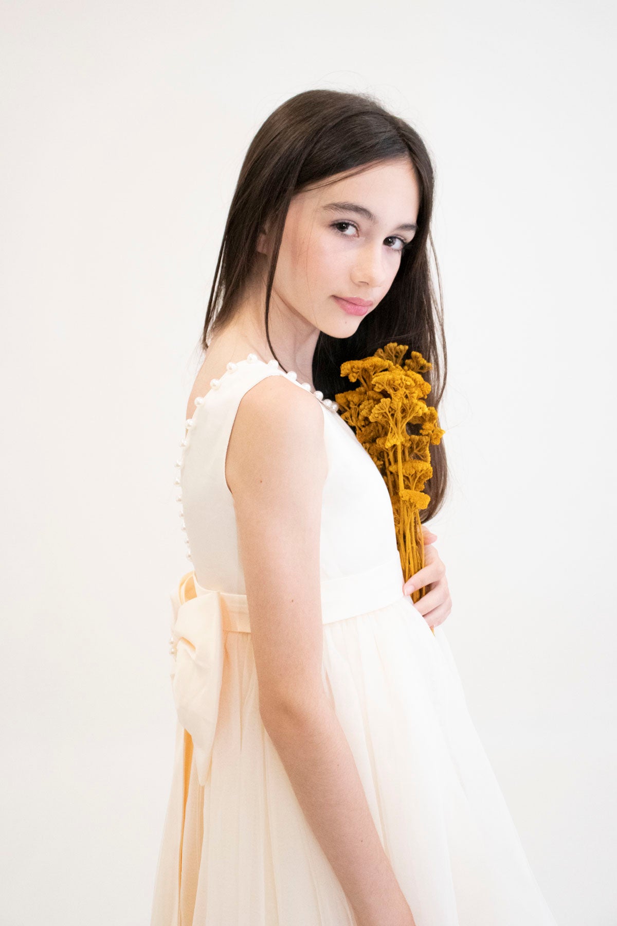Robe de cérémonie CARMELINE - Beige - Taille: 120 cm (4/5 ans) zoom matière — Yuko B.
