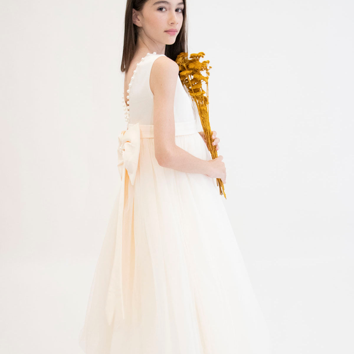Robe de cérémonie CARMELINE - Beige - Taille: 130 cm (7/8 ans) détail — Yuko B.