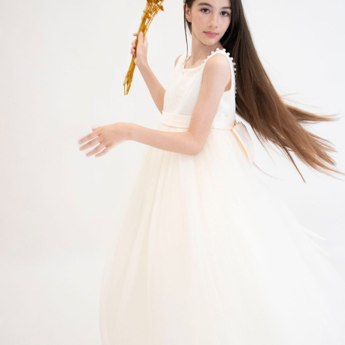 Robe de cérémonie CARMELINE - Beige - Taille: 130 cm (7/8 ans) vue de côté — Yuko B.