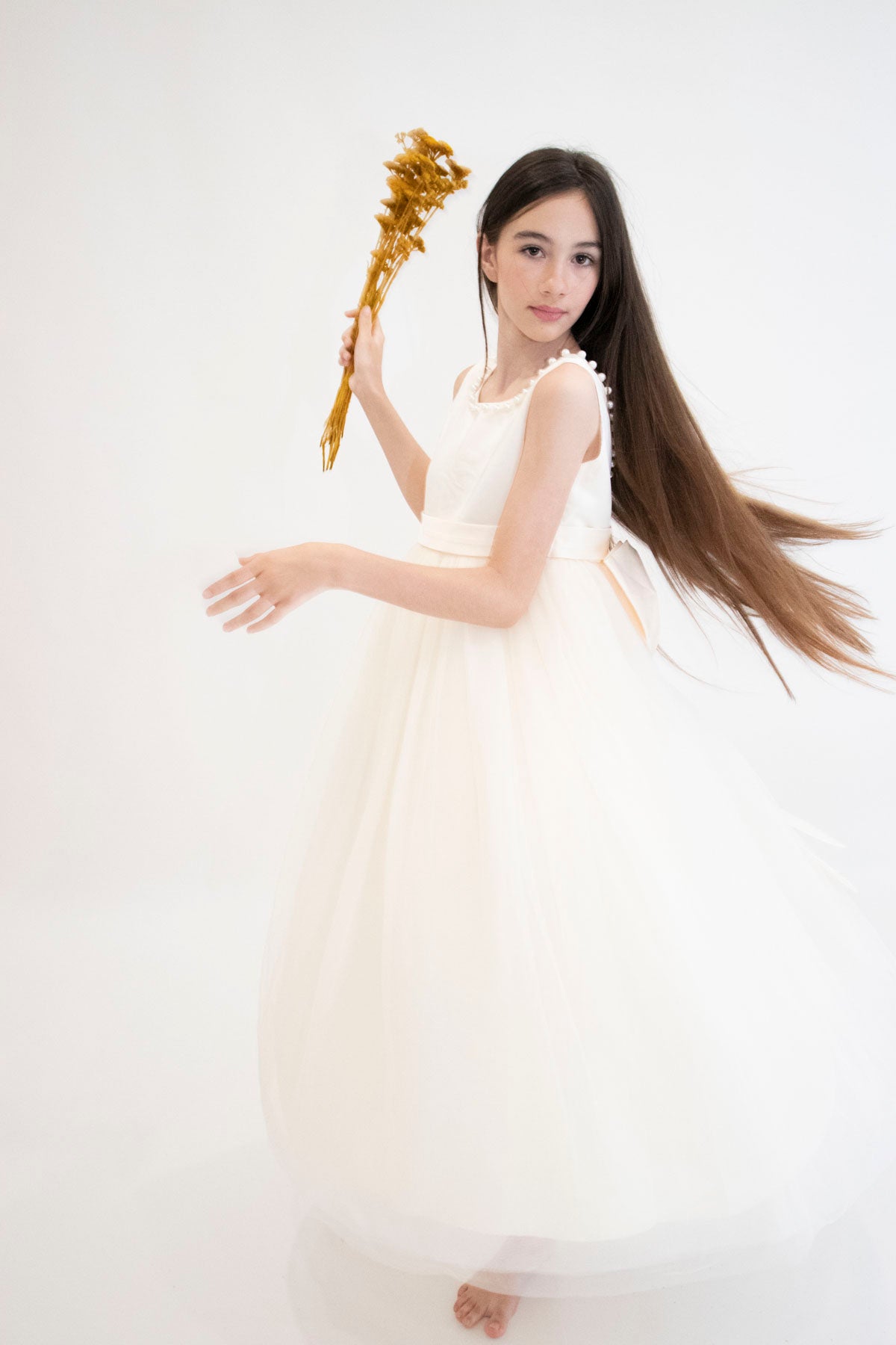 Robe de cérémonie CARMELINE - Beige - Taille: 130 cm (7/8 ans) vue de côté — Yuko B.