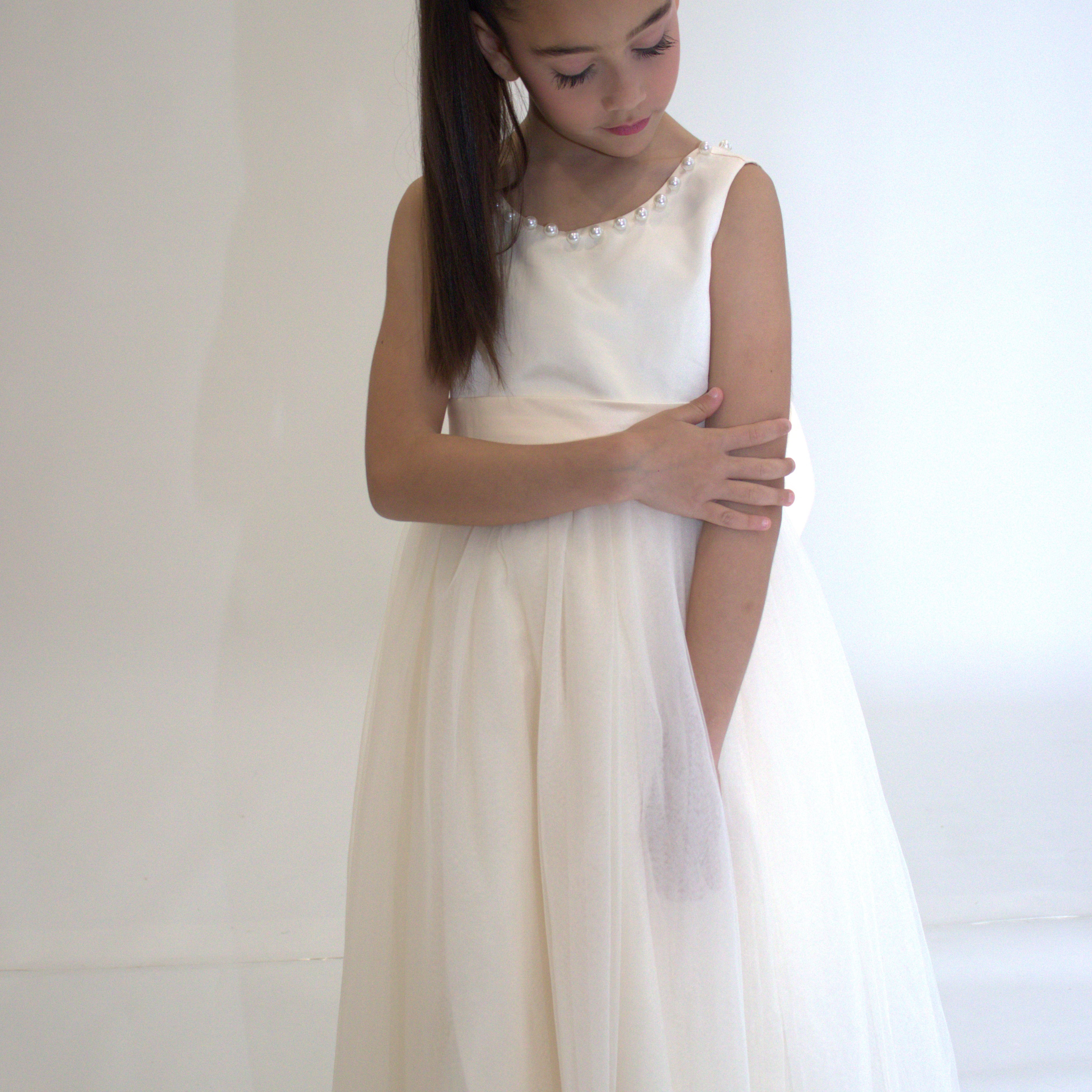 Robe de cérémonie CARMELINE - Beige - Taille: 130 cm (7/8 ans) — accessoire enfant Yuko B.