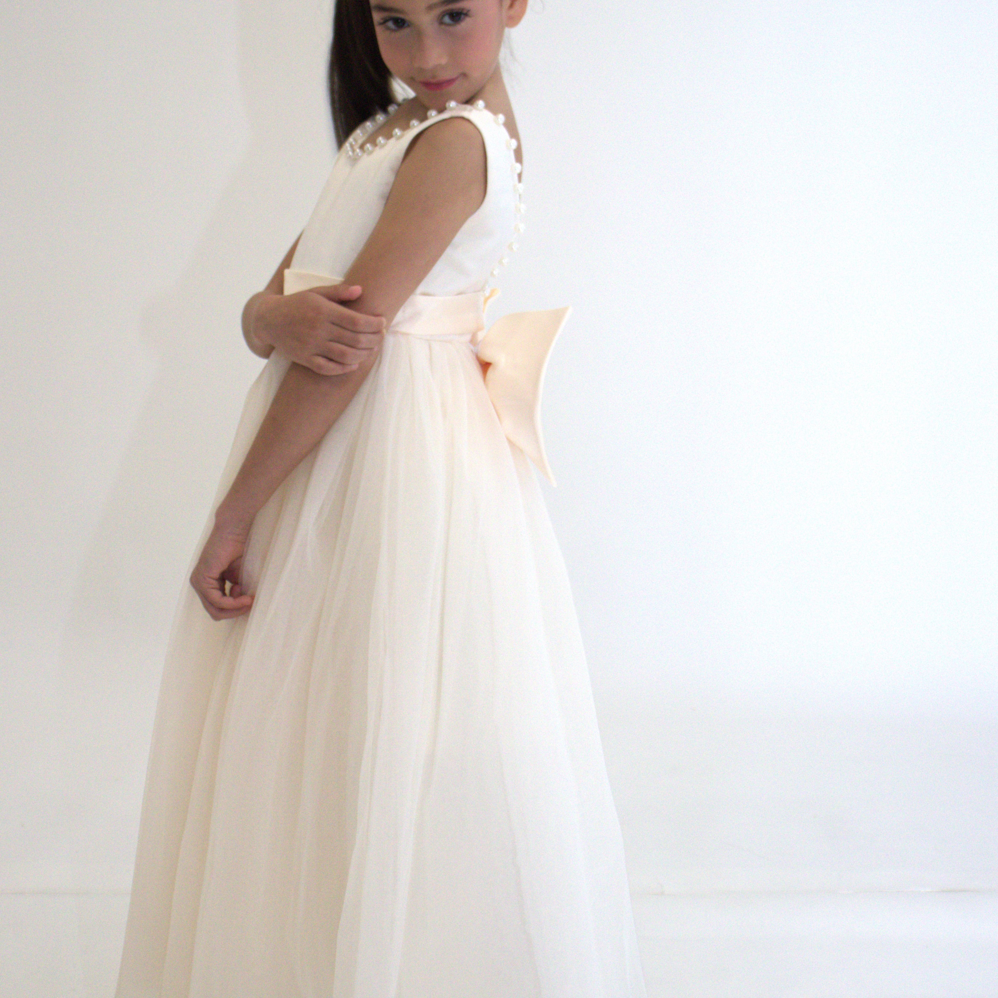 Robe de cérémonie CARMELINE - Beige - Taille: 130 cm (7/8 ans) — accessoire enfant Yuko B.