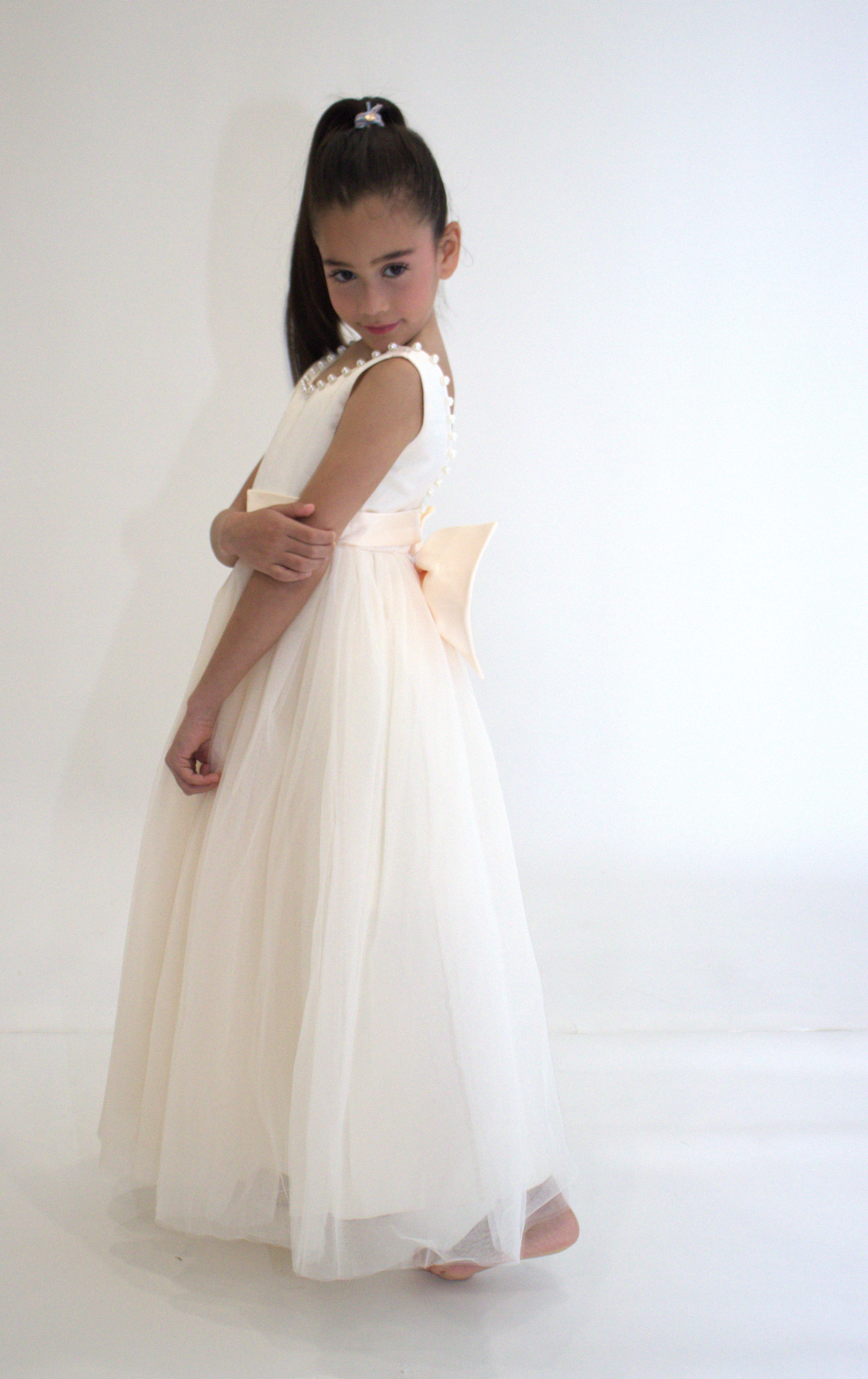 Robe de cérémonie CARMELINE - Beige - Taille: 130 cm (7/8 ans) — accessoire enfant Yuko B.