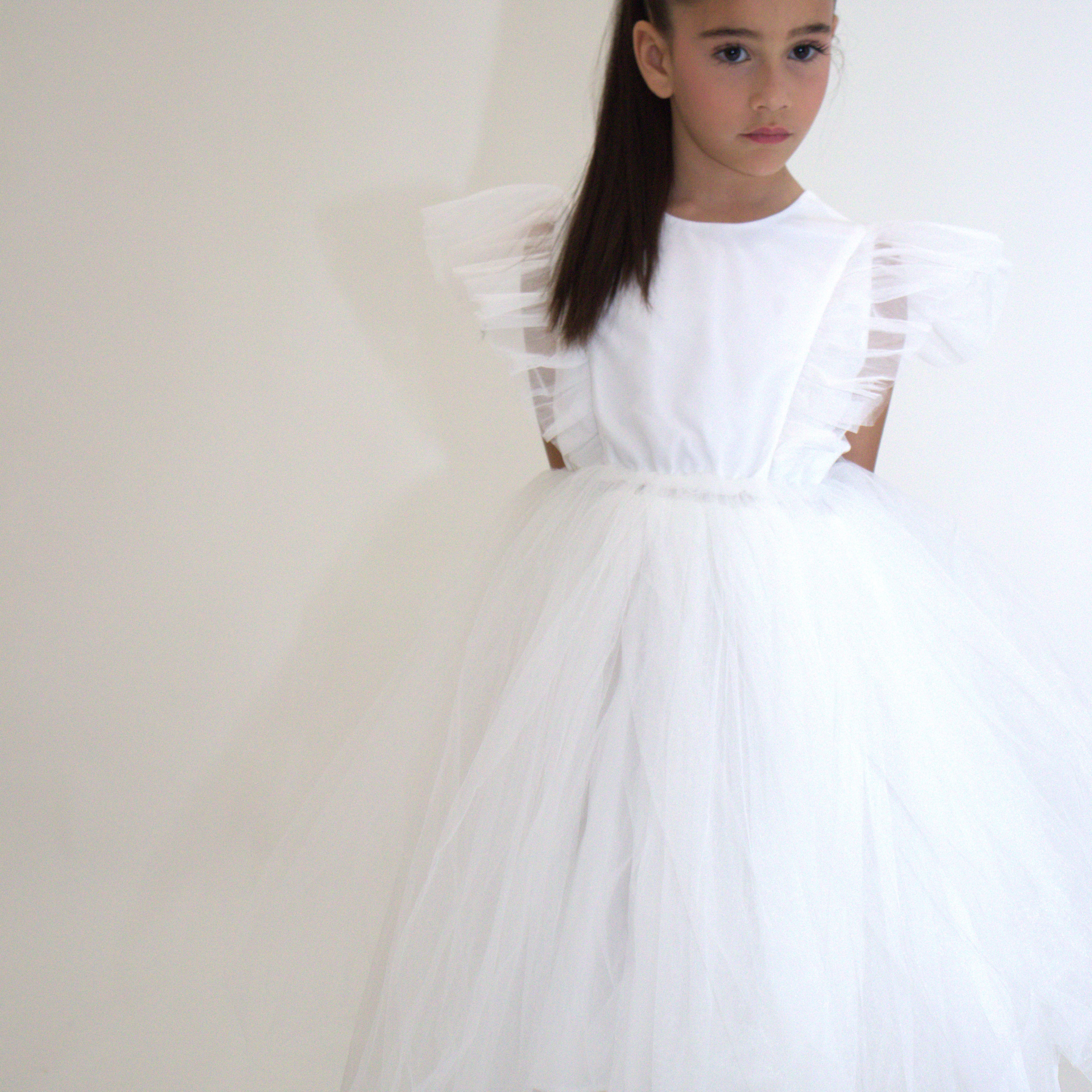 Robe de cérémonie CLARA - Blanche - Taille: 130 cm(7/8 ans) zoom matière — Yuko B.