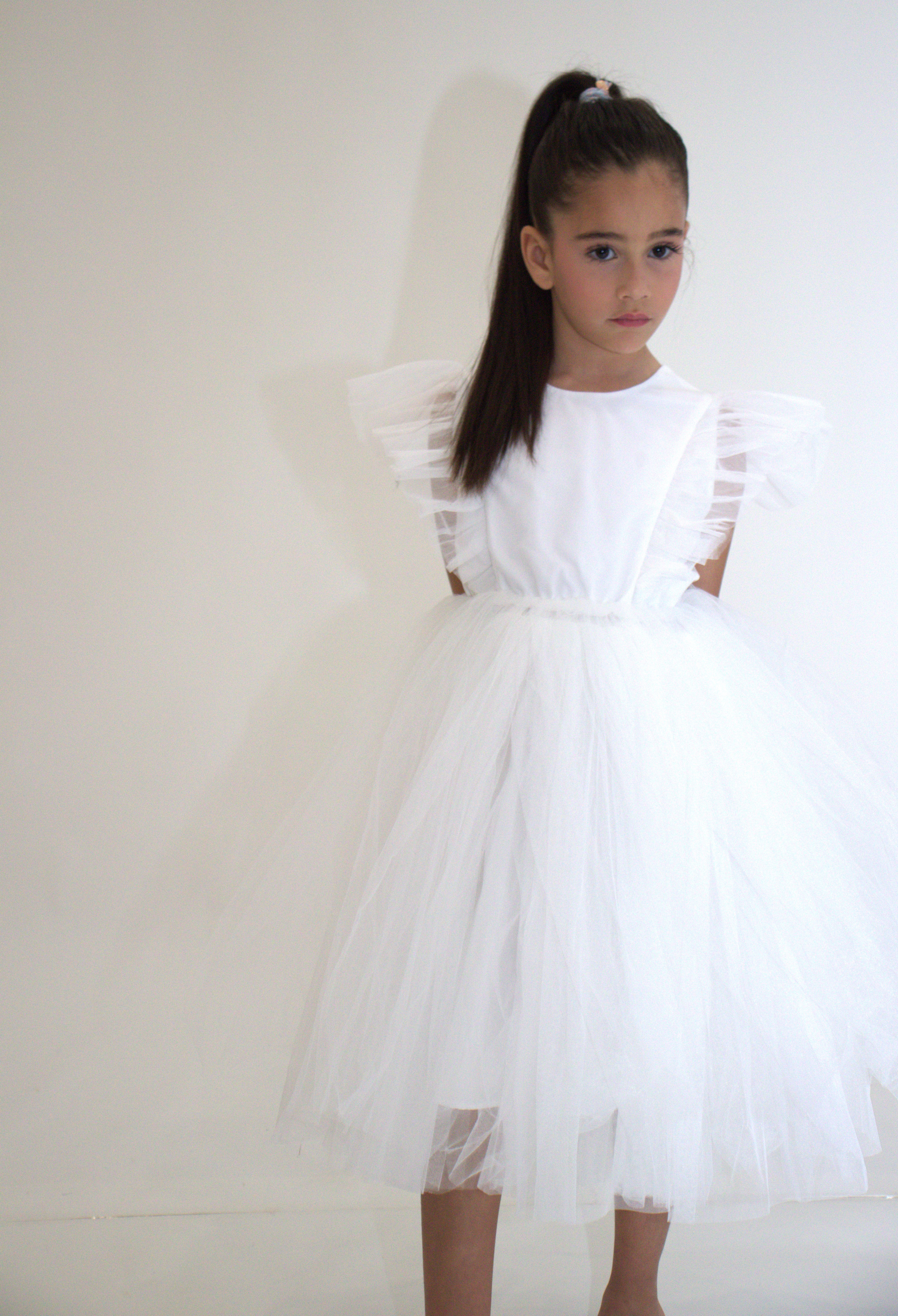 Robe de cérémonie CLARA - Blanche - Taille: 130 cm(7/8 ans) zoom matière — Yuko B.