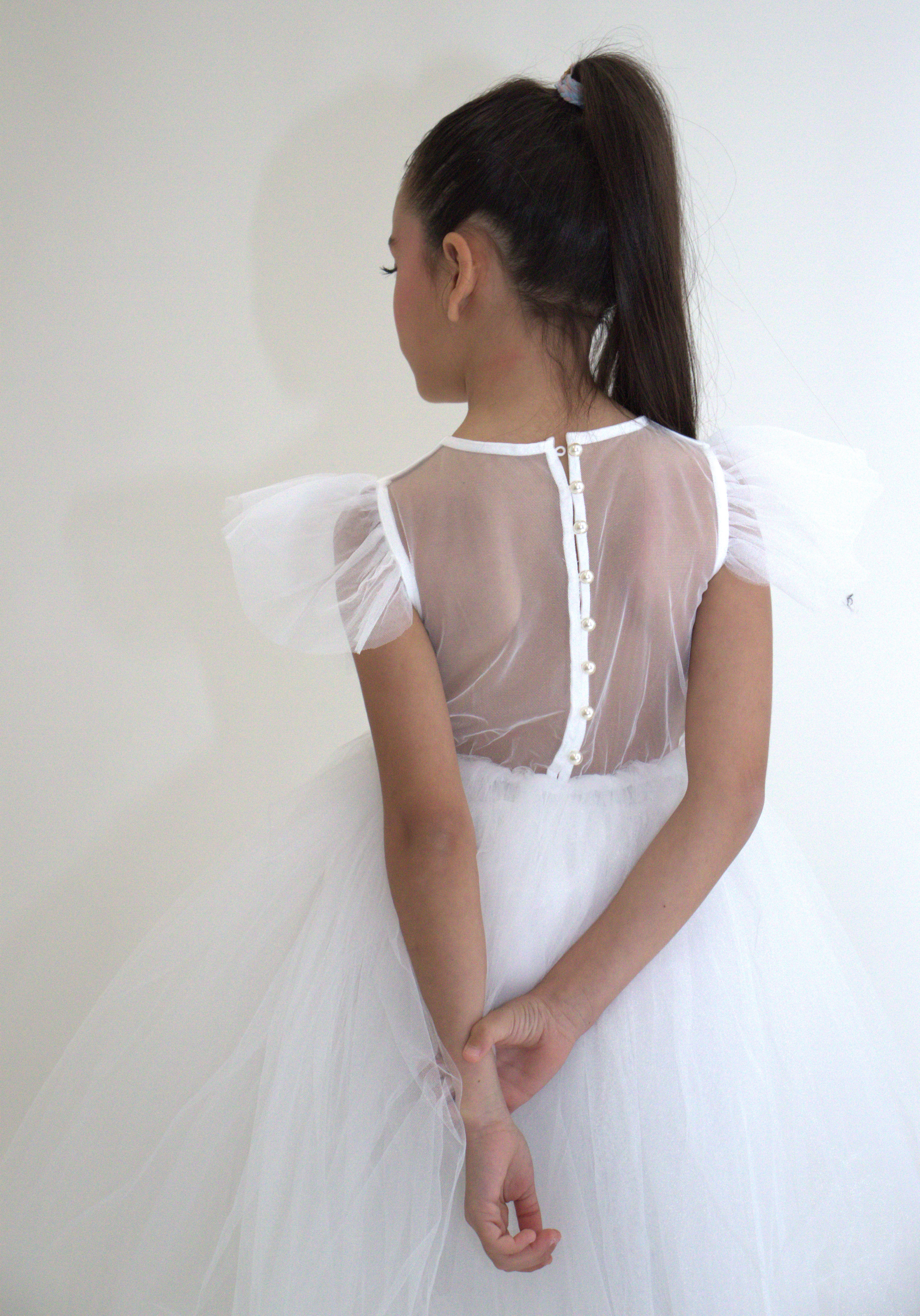 Robe de cérémonie CLARA - Blanche - Taille: 130 cm(7/8 ans) avec accessoires — Yuko B.