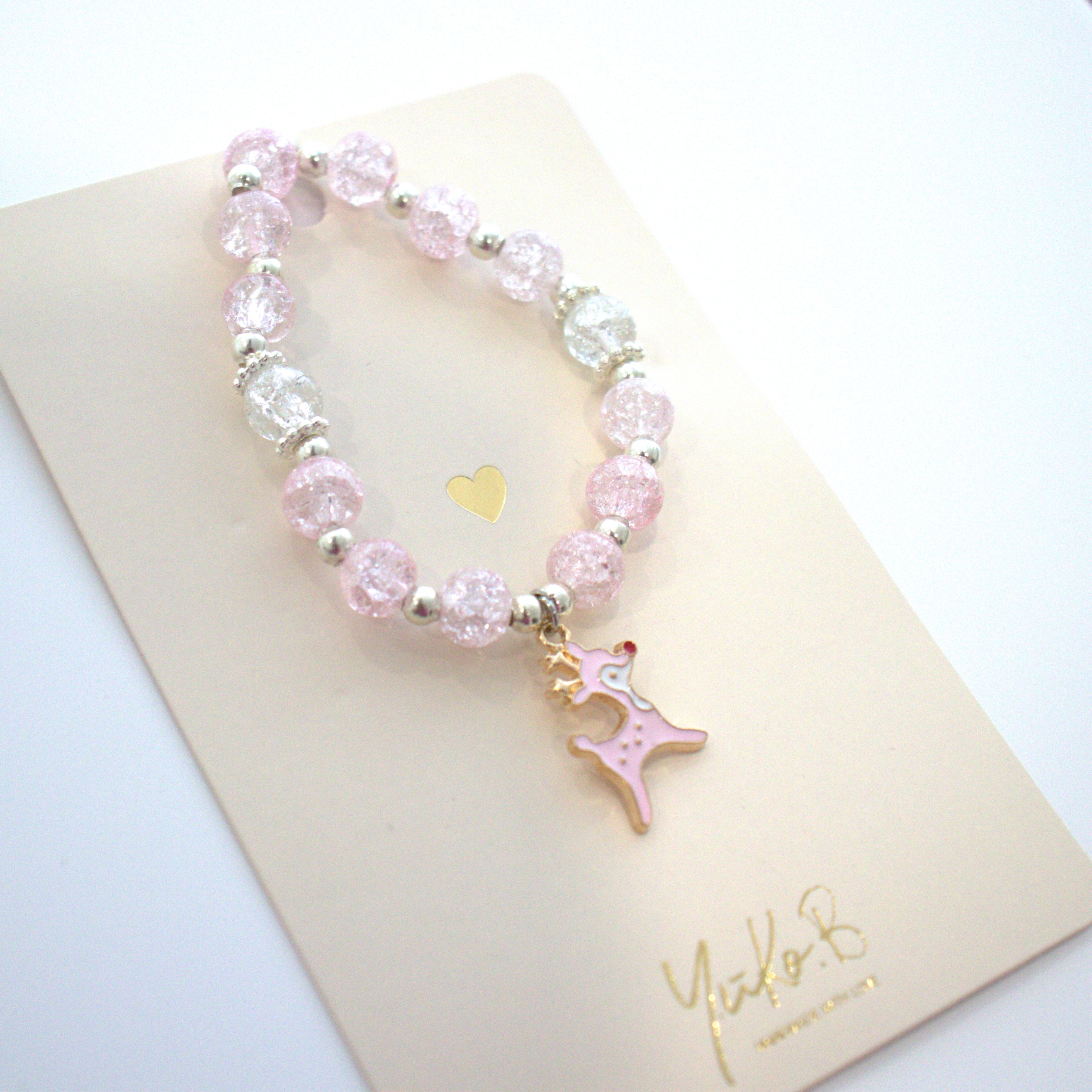 Bracelet de perles roses pour enfants - Biche - Yuko B.