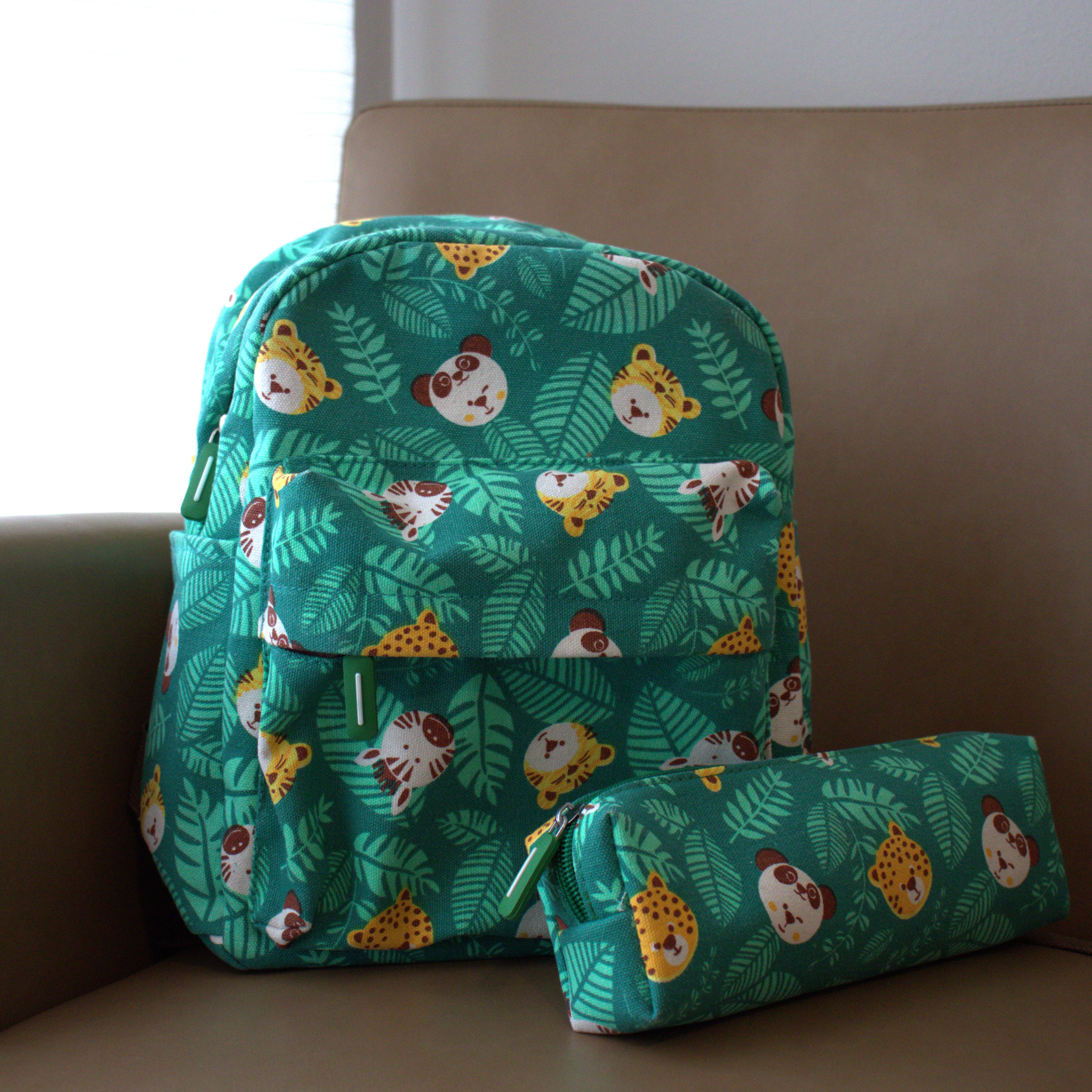 Ensemble Sac à dos + Trousse - Jungle Carnival - Vert - Yuko B.