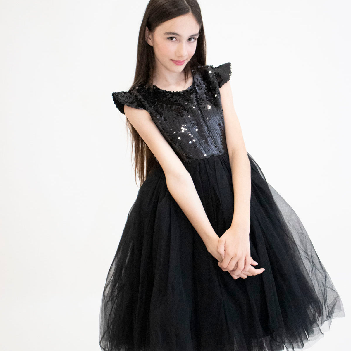 Robe de cérémonie FIONA Noir - Taille 150cm (9/10 ans) vue de face — Yuko B.