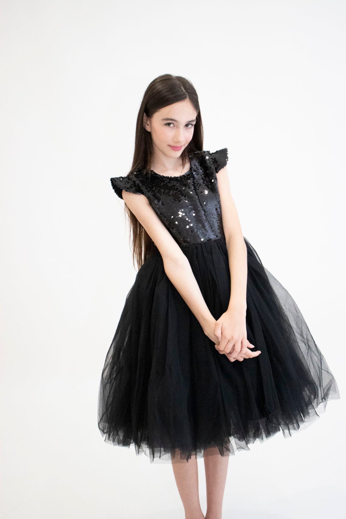 Robe de cérémonie FIONA Noir - Taille 150cm (9/10 ans) vue de face — Yuko B.