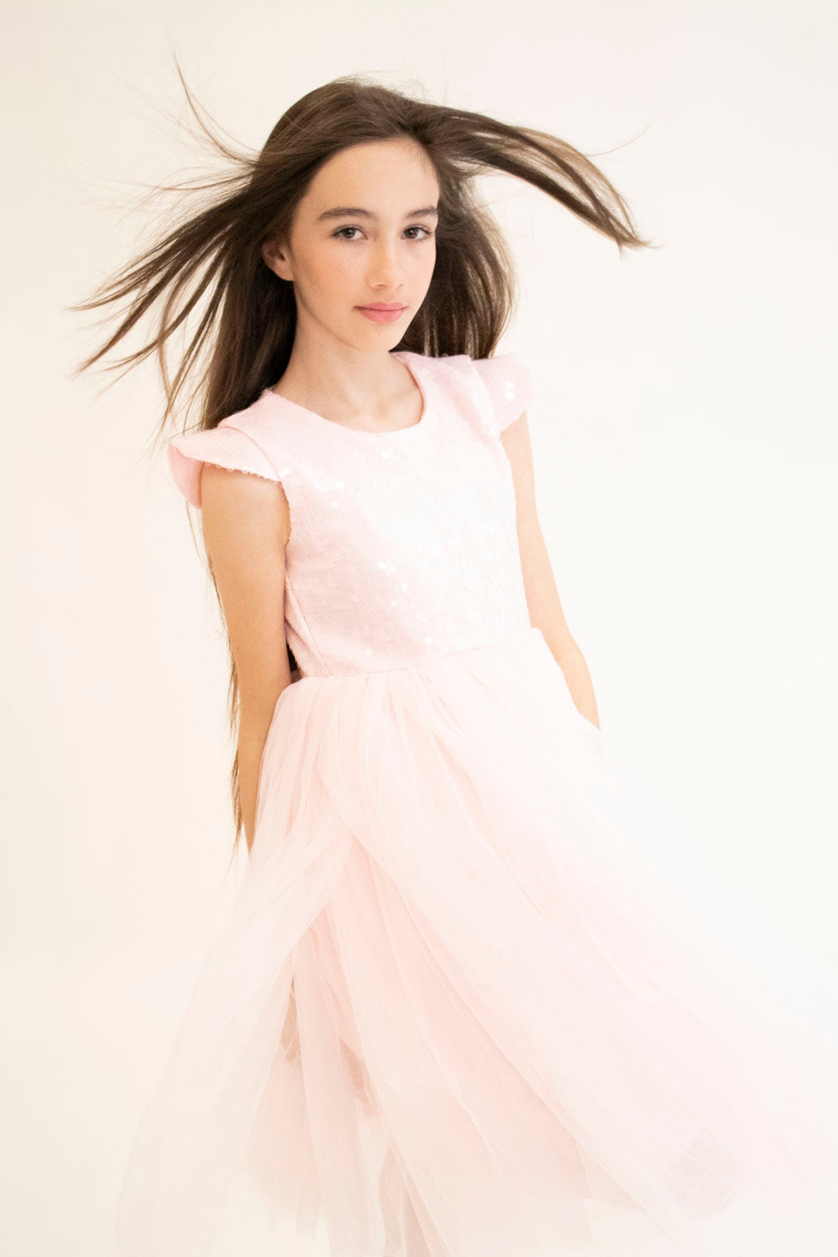 Robe de cérémonie FIONA Rose - Taille 150cm (9/10 ans) vue de côté — Yuko B.