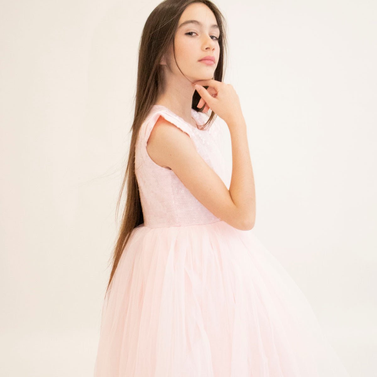 Robe de cérémonie FIONA Rose - Taille 150cm (9/10 ans) zoom matière — Yuko B.