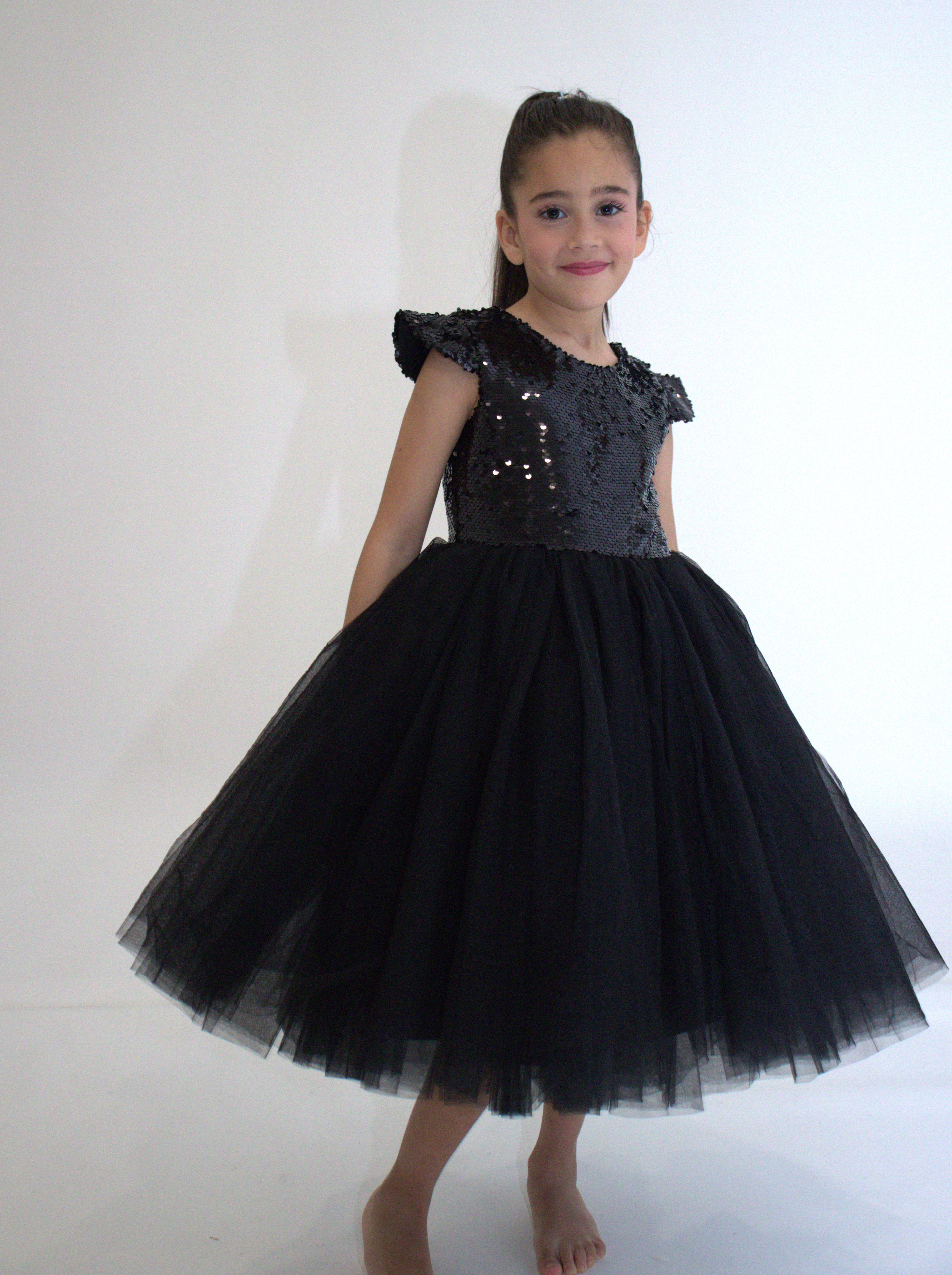 Robe de cérémonie FIONA Noir - Taille 150cm (9/10 ans) zoom matière — Yuko B.