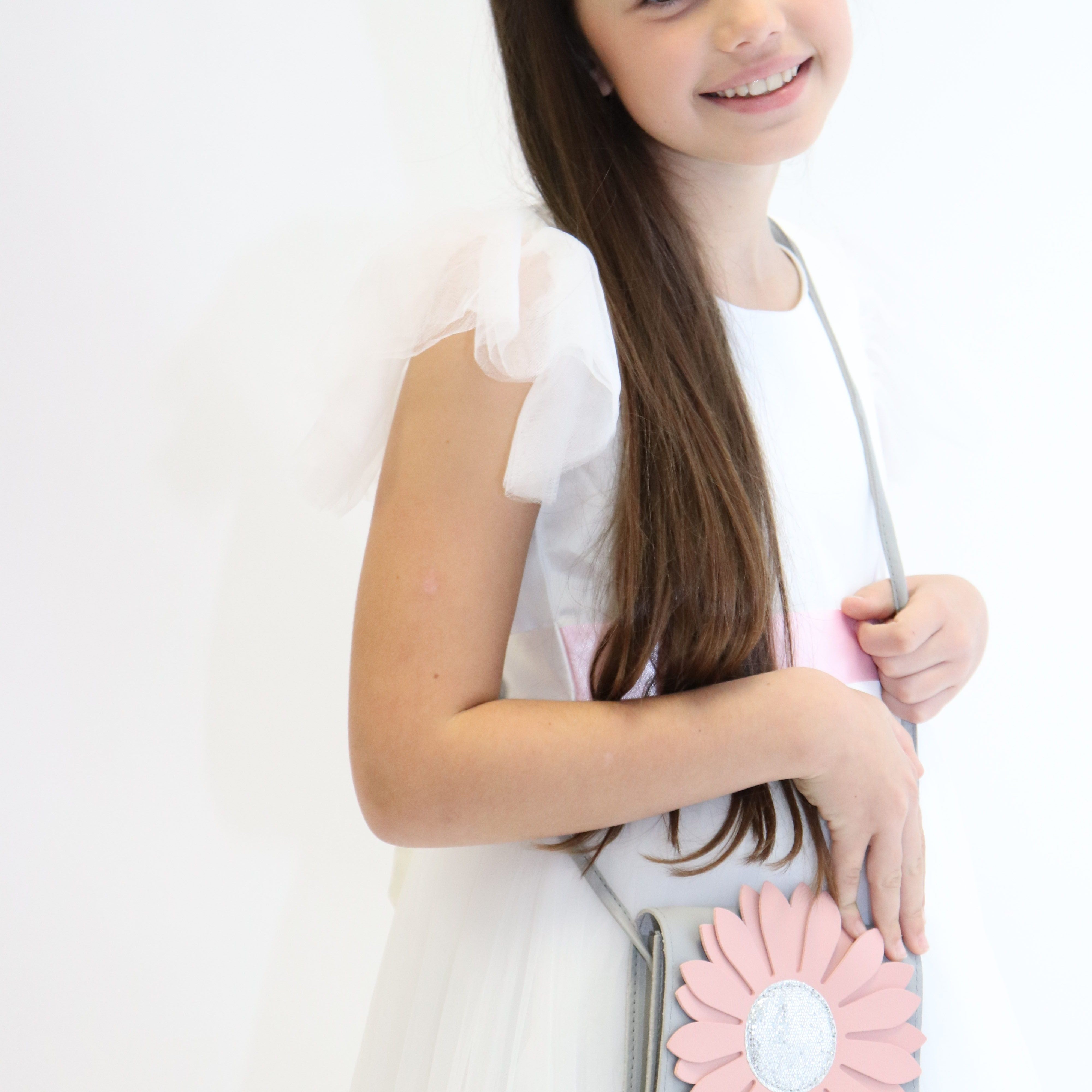 Sac bandoulière enfant - Flora Rose & Gris - Yuko B.