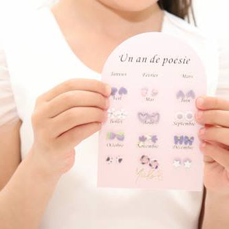 Ensemble de 12 paires de boucles d'oreilles en céramique Sans Nickel - Un An de Poésie parme - Yuko B.