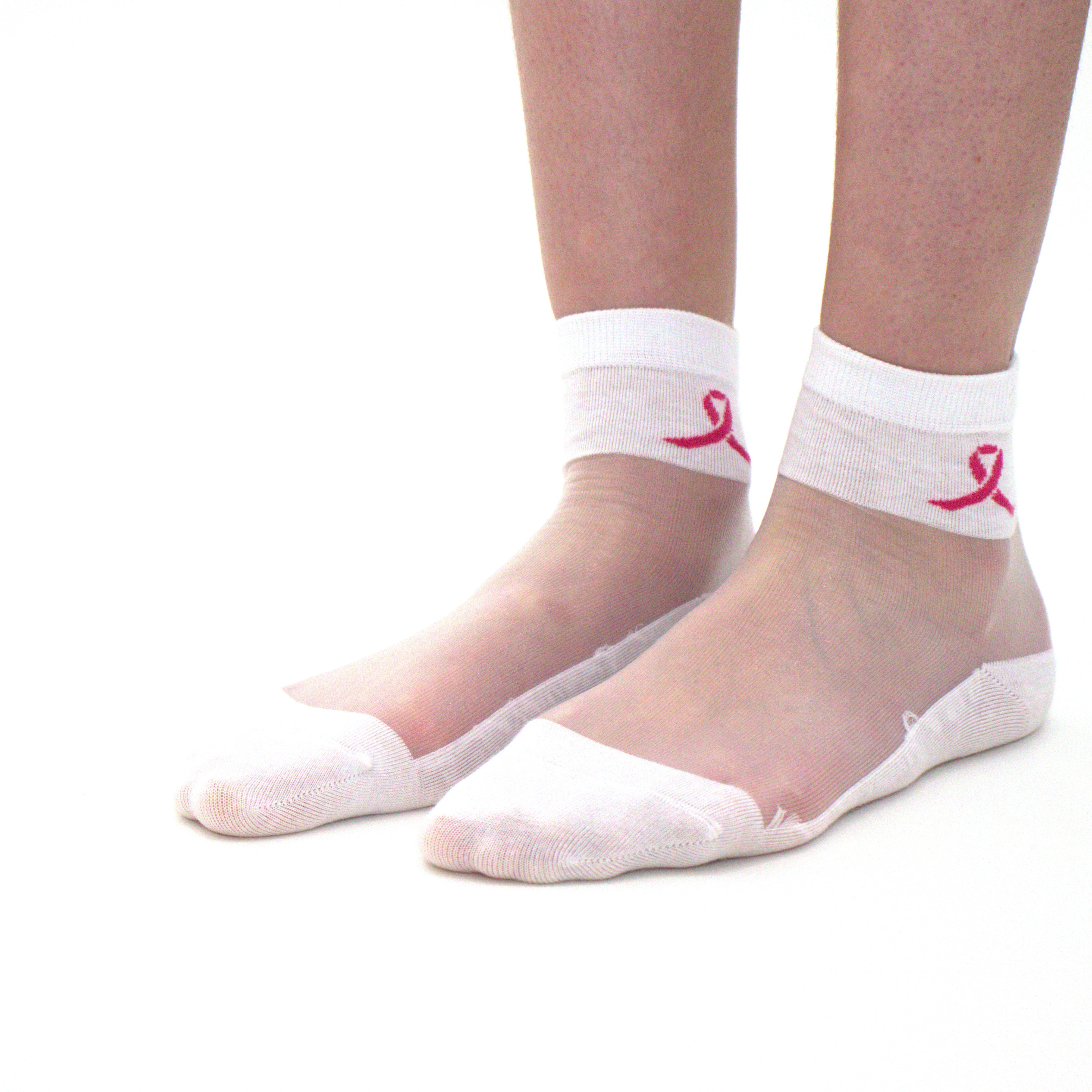 Ruban rose - La chaussette femme en voile ultra-résistant vue de côté — Yuko B.