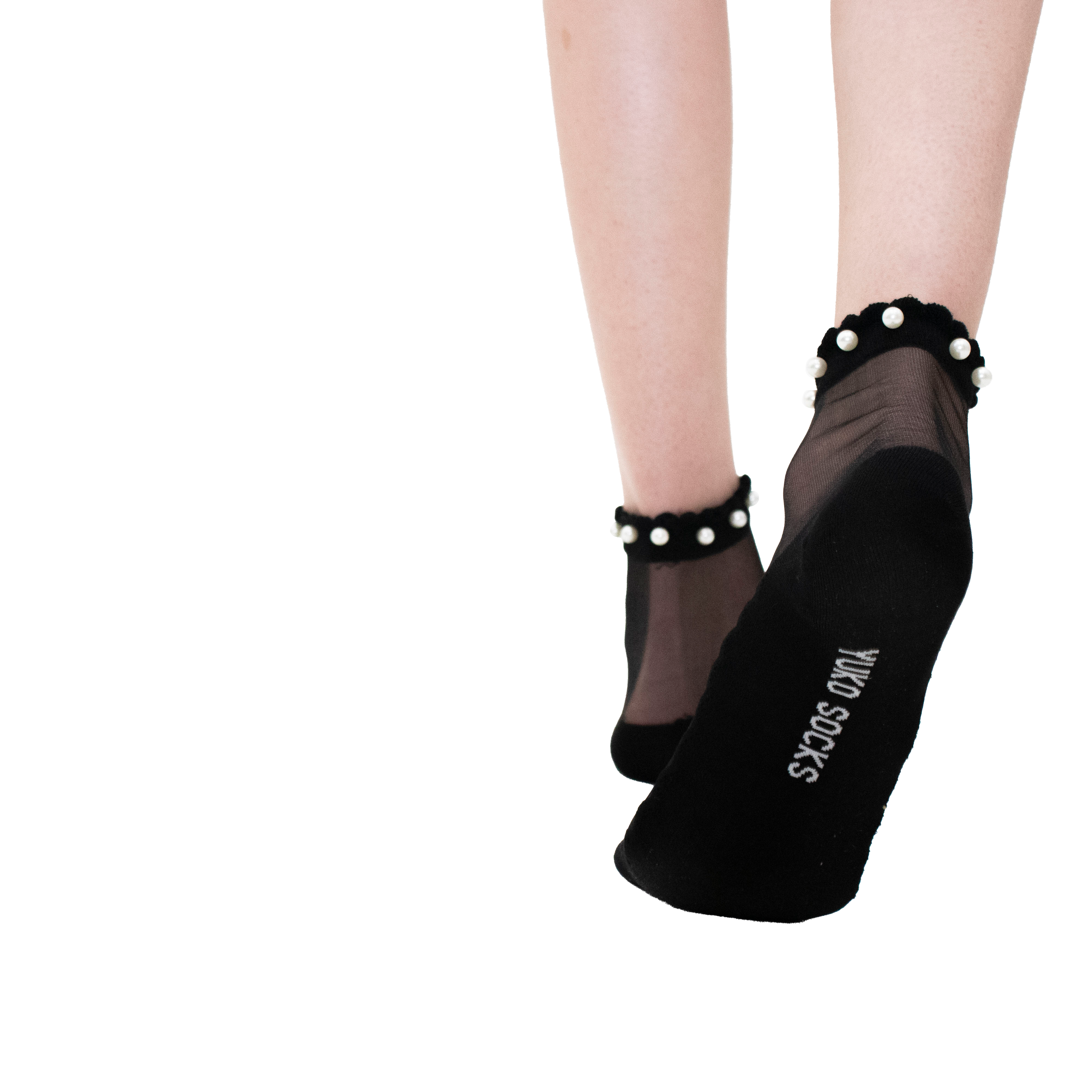 Perla - La chaussette en voile resistant ornée de perles délicates détail — Yuko B.