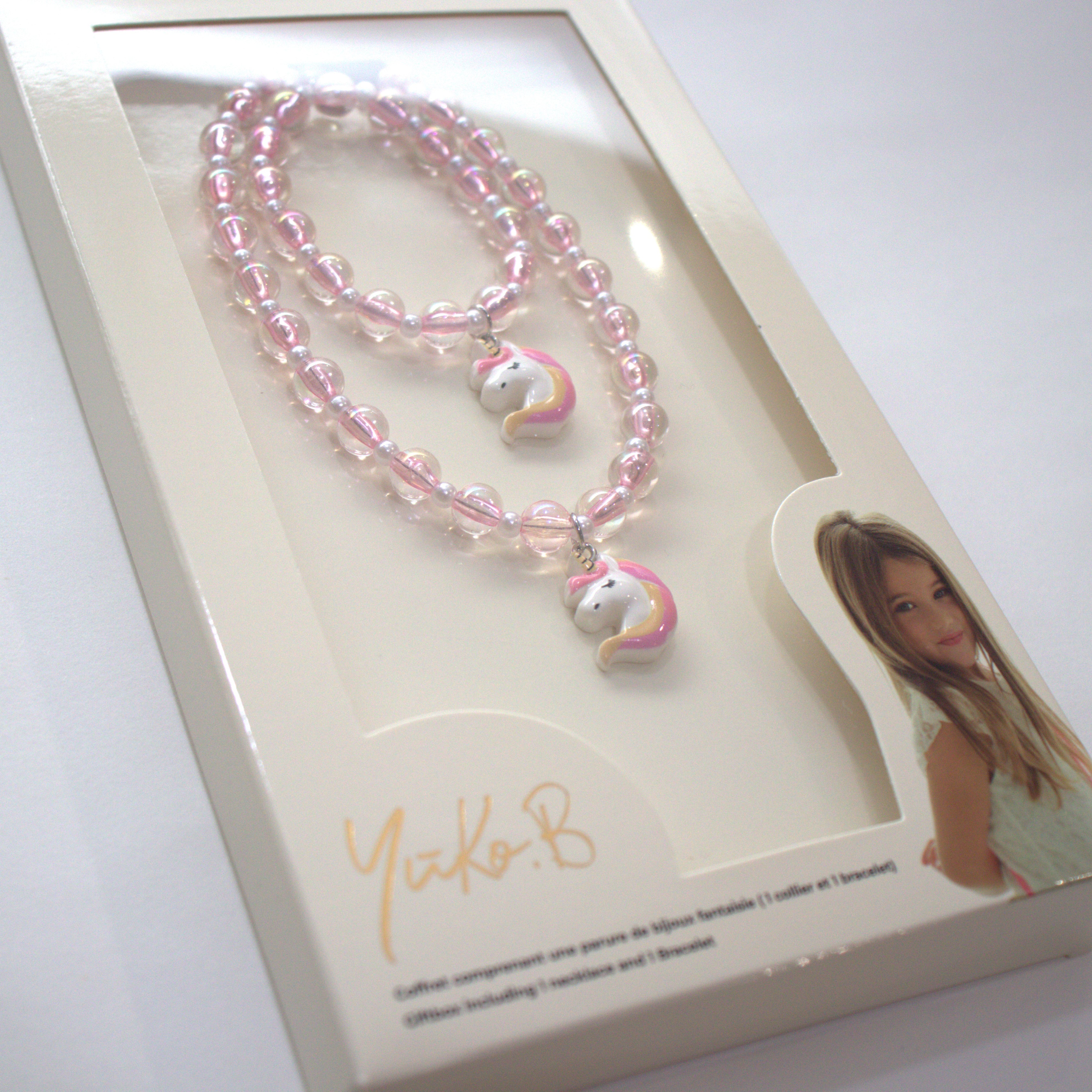 Coffret Zoa Licorne - Rose - Parure Collier + bracelet - Yuko B.