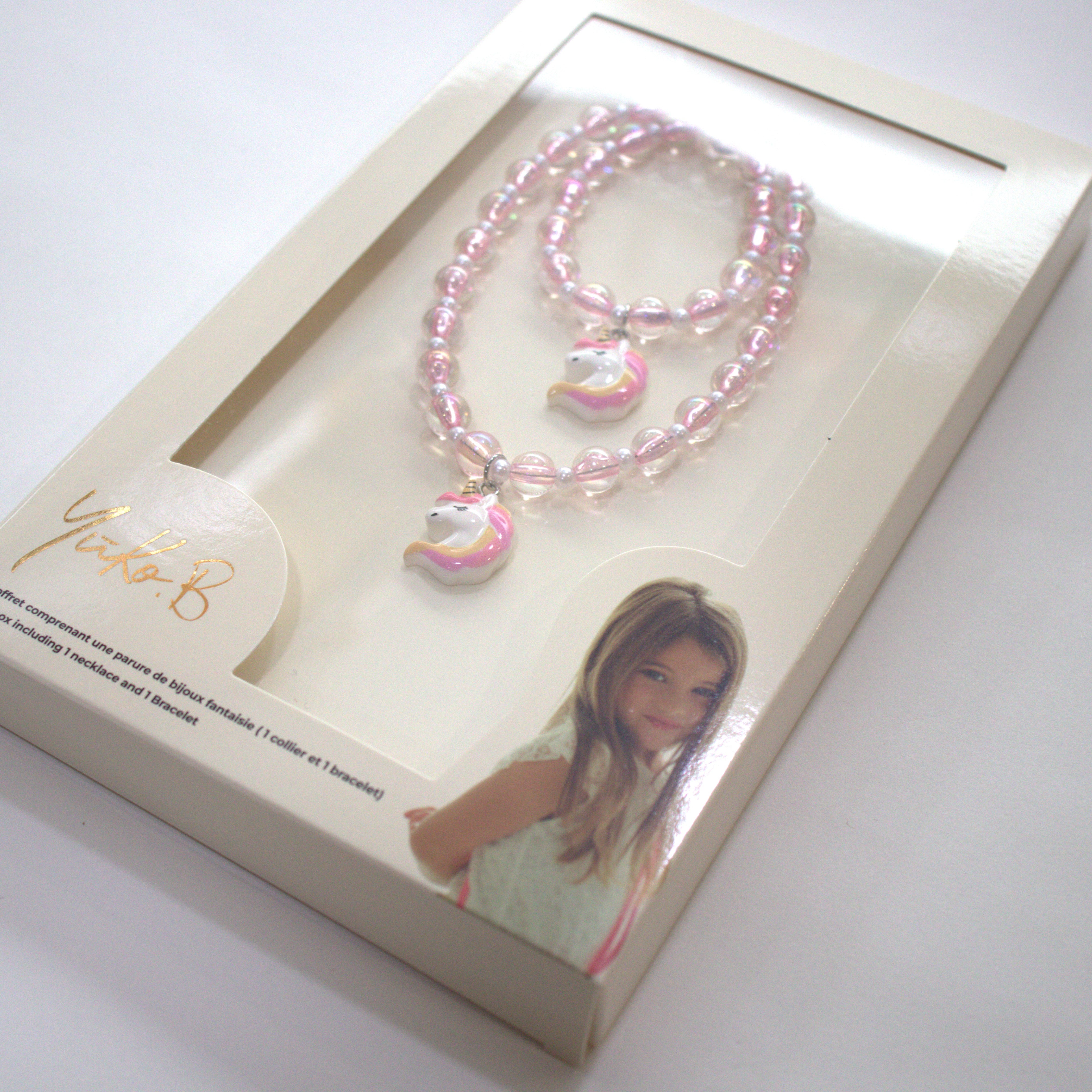 Coffret Zoa Licorne - Rose - Parure Collier + bracelet - Yuko B.