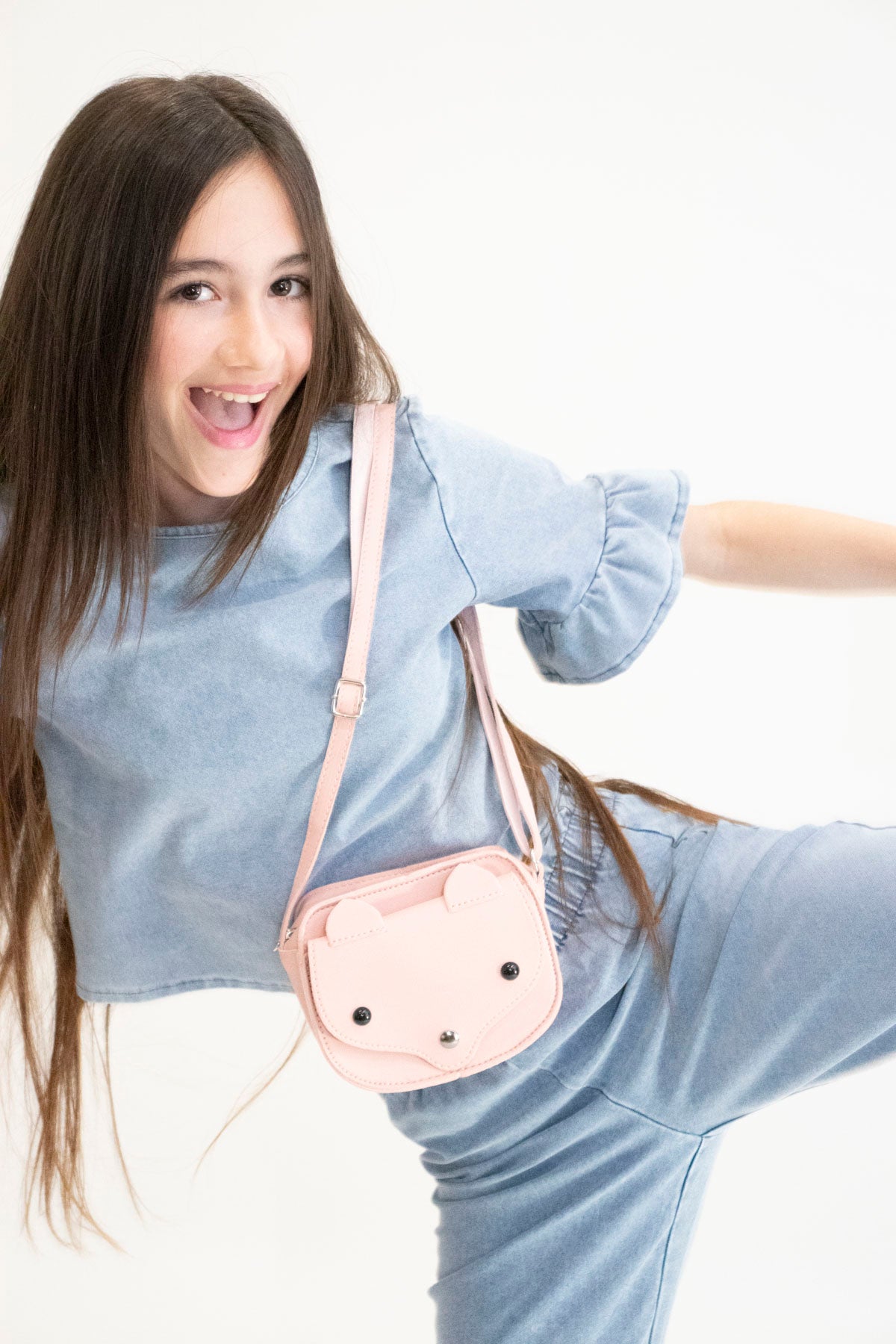Sac bandoulière enfant - Sam le petit Renardeau Rose détail — Yuko B.
