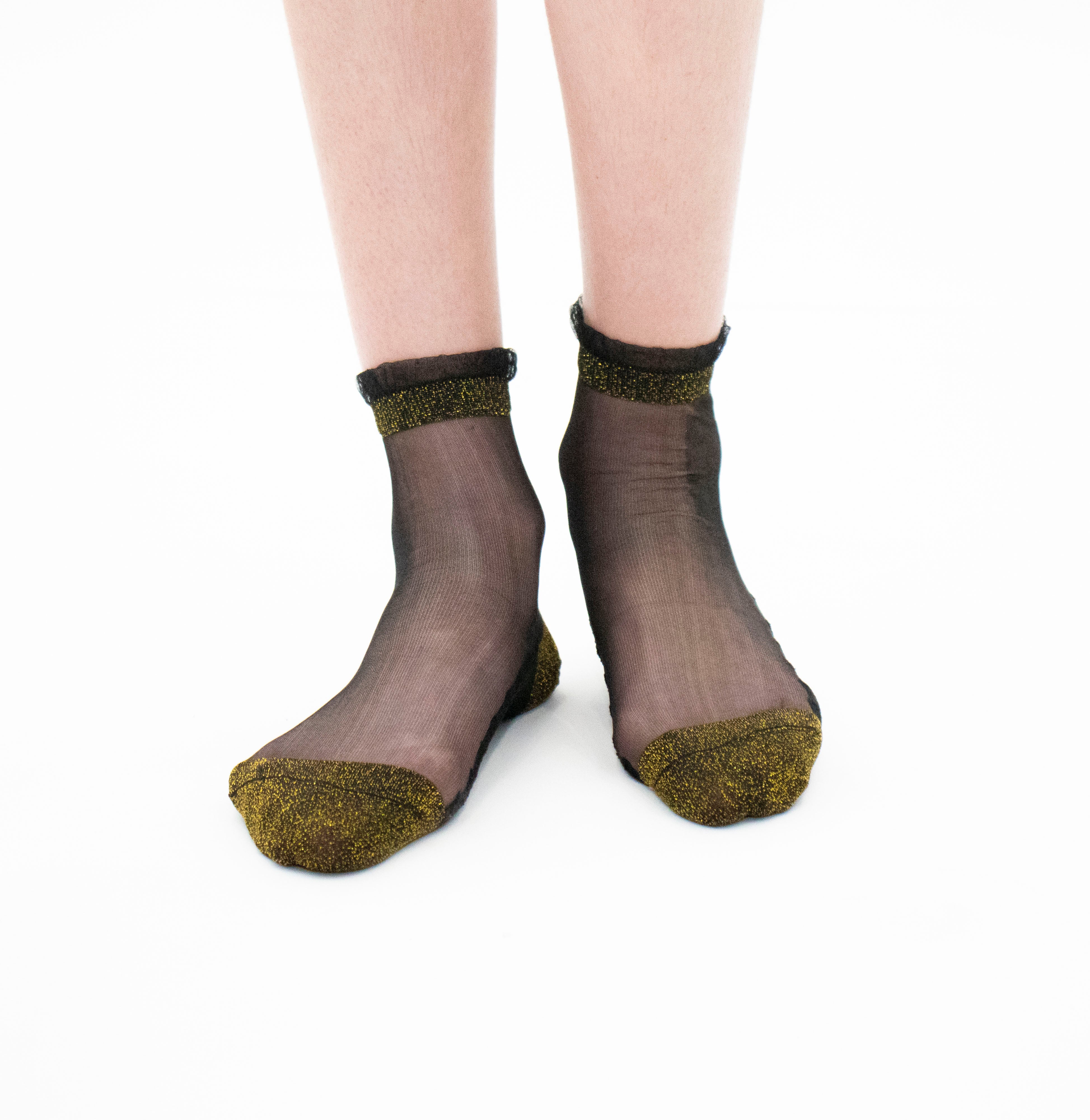 Shine - Gold - La chaussette femme en voile ultra-résistant zoom matière — Yuko B.