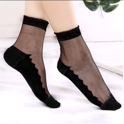 Shine - Noir - La chaussette femme en voile ultra-résistant vue de côté — Yuko B.