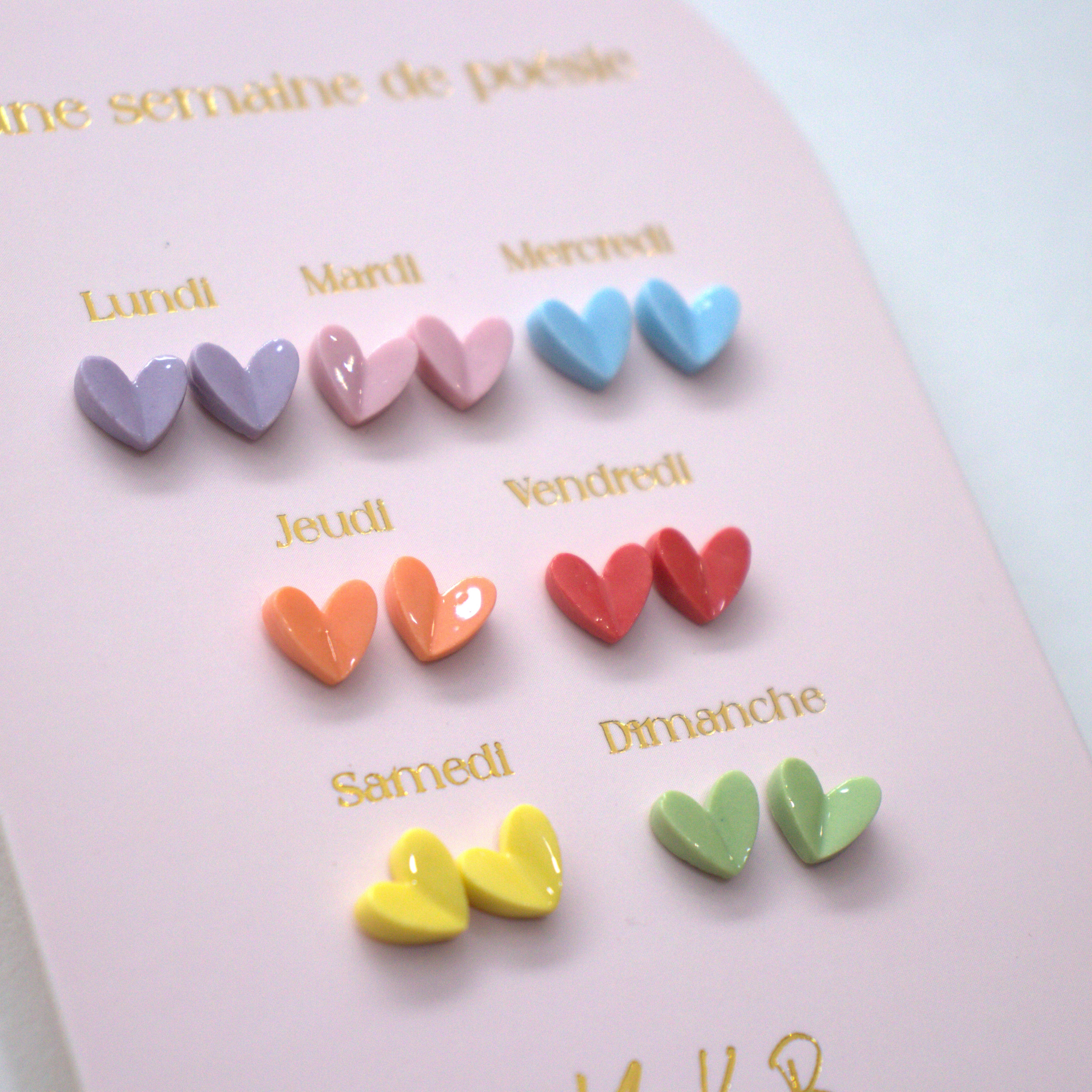 7 paires de boucles d'oreilles sans Nickel - Une semaine de poésie Coeurs - Yuko B.