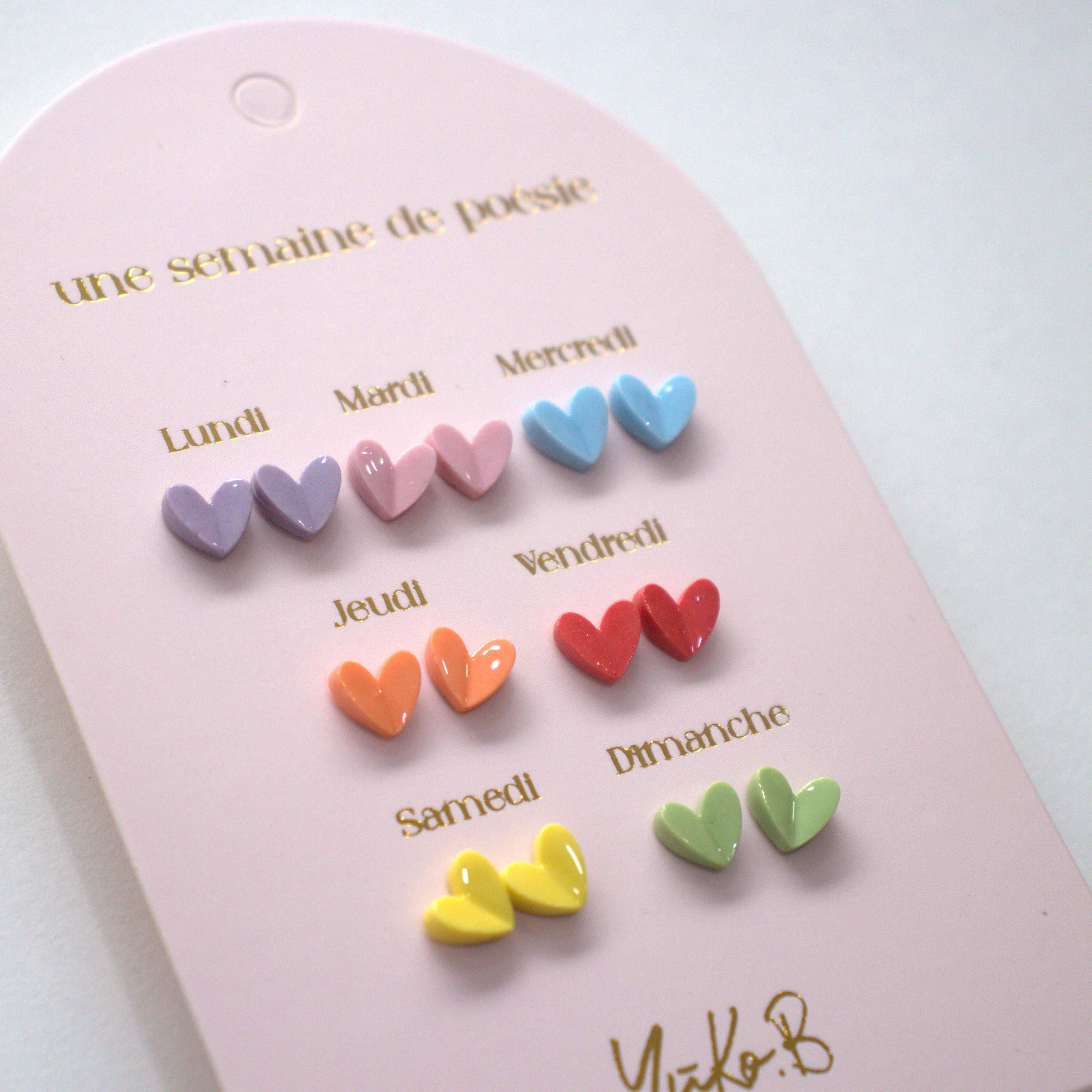 7 paires de boucles d'oreilles sans Nickel - Une semaine de poésie Coeurs - Yuko B.