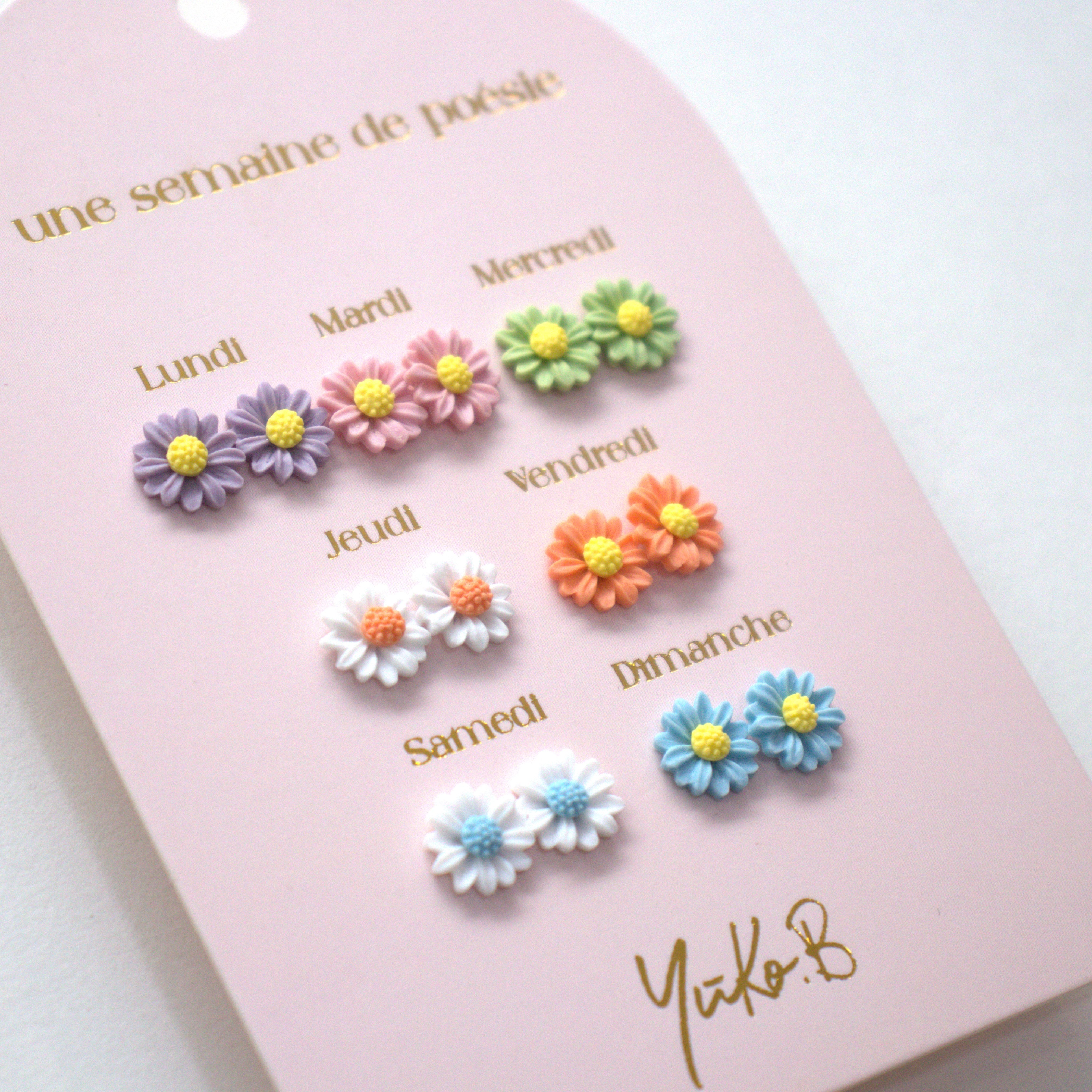 7 paires de boucles d'oreilles sans Nickel - Une semaine de poésie Fleurs - Yuko B.