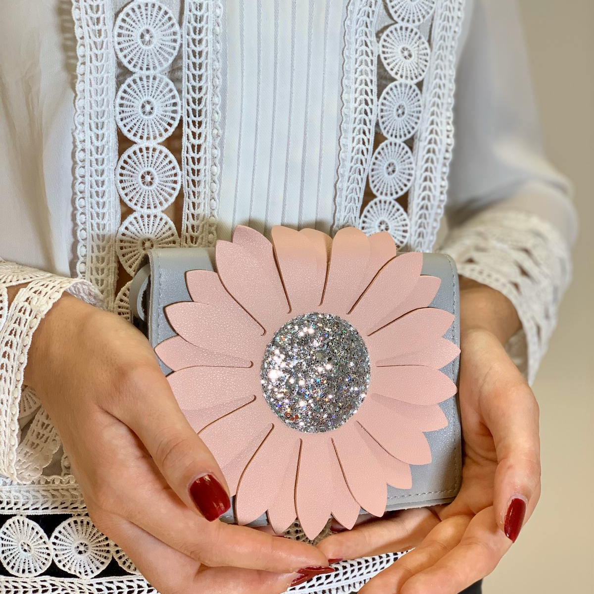 Sac bandoulière enfant - Flora Rose & Gris - Yuko B.