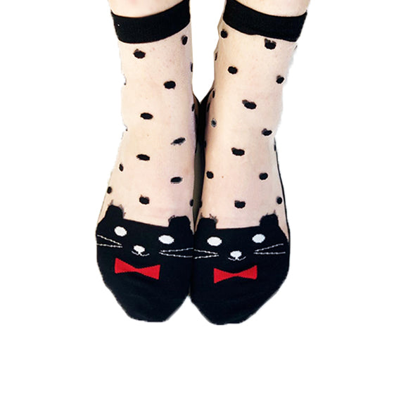 Chaussettes en voile transparant resistant - Chaton - Be a Cat - White - Yuko B.
