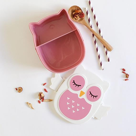 Boite à gouter - Lunchbox hemetique & sans BPA - Chouette Rose - Yuko B.
