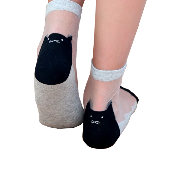 Chaussettes en voile transparant resistant - Be a Cat back - Grey - Yuko B.