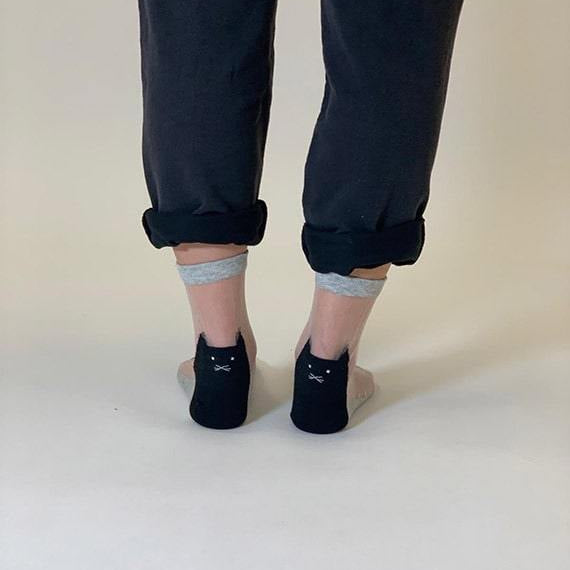 Chaussettes en voile transparant resistant - Be a Cat back - Grey - Yuko B.