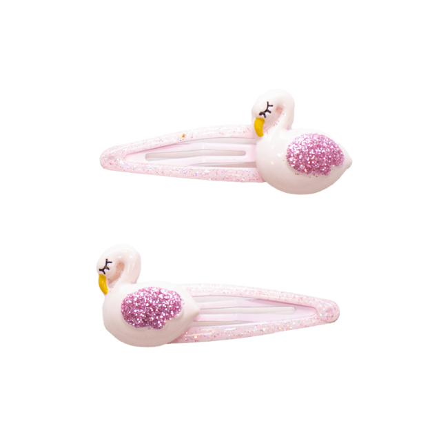 Barrettes à cheveux - Cygnes roses - Swans — Yuko B.