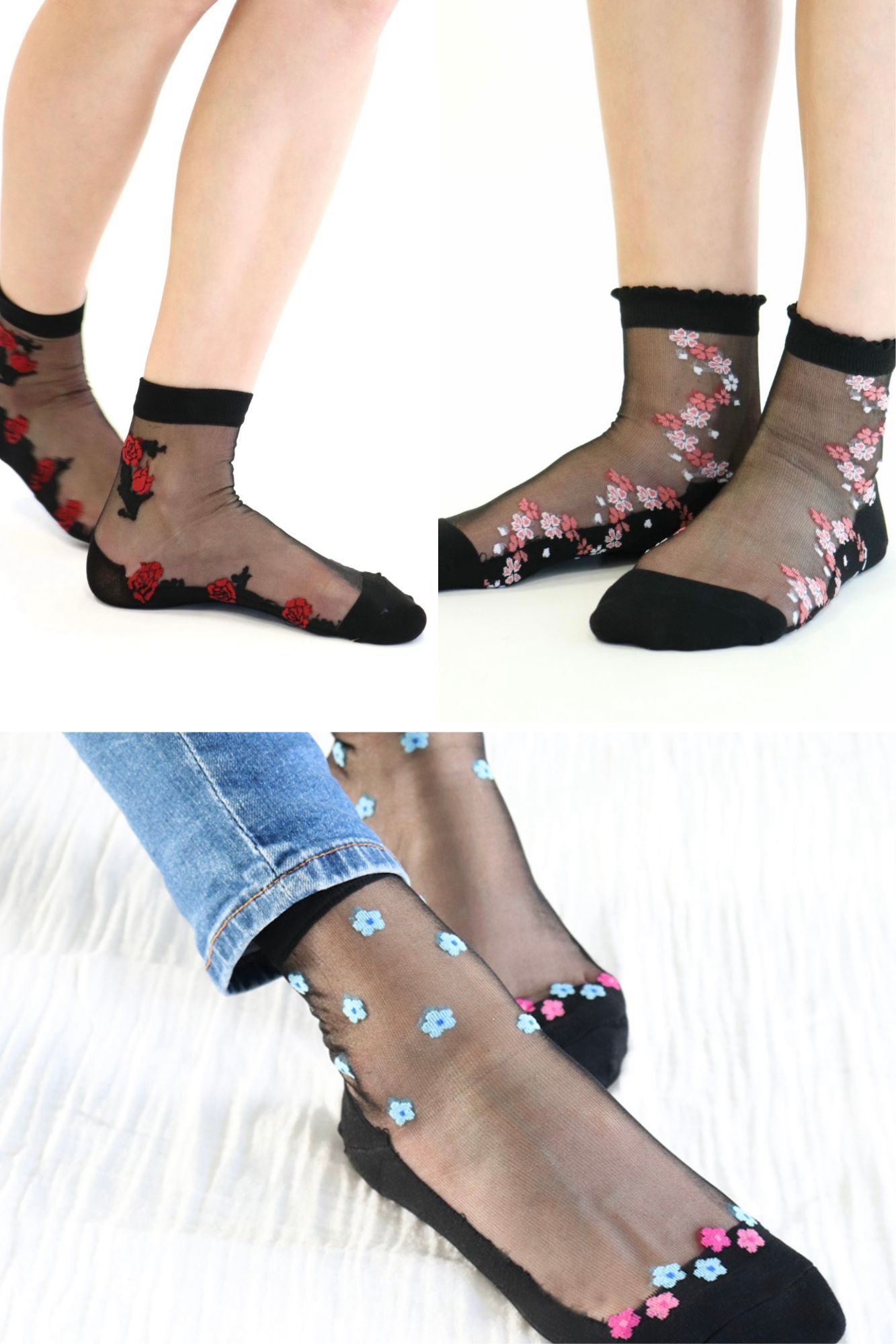 ESPRIT Femme Chaussettes Fines Motif Fleurs - Lot De 2 Paires, Mi-mollet, Viscose Douce - Tailles 35-42